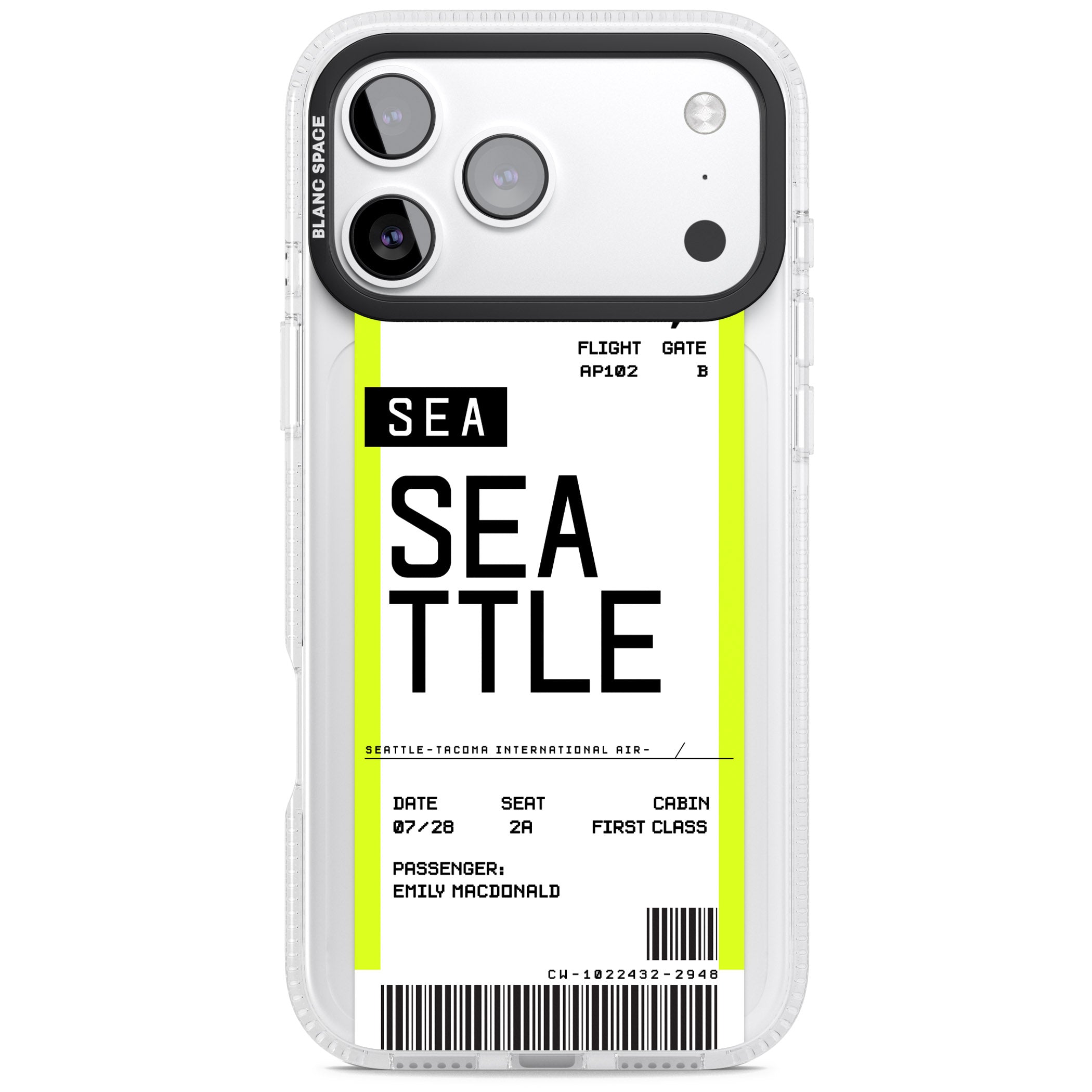 Personalised Seattle Boarding Pass iPhone 17 Pro Impact Air Clear Phone Case