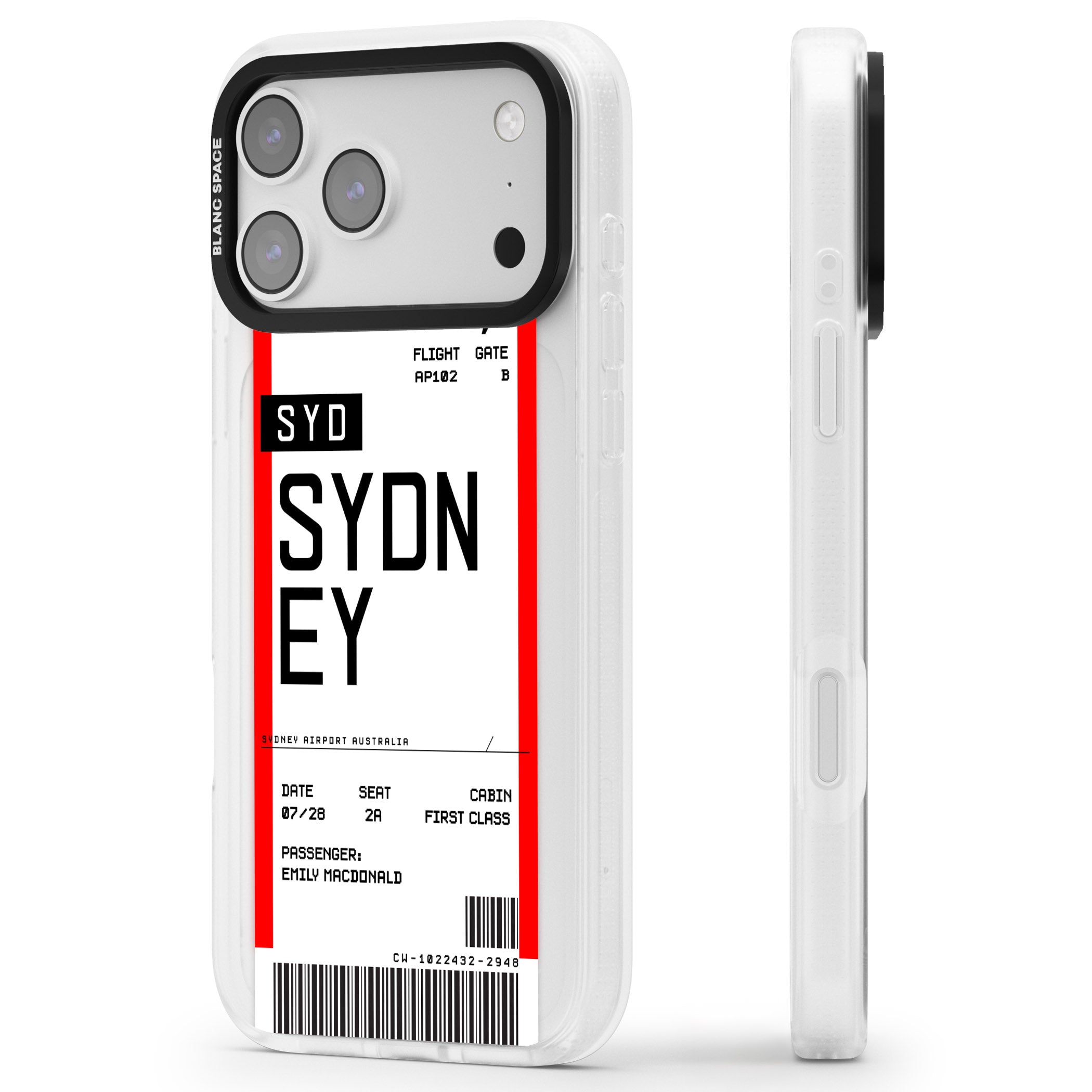 Personalised Sydney Boarding Pass iPhone 17 Pro Impact Air Clear Phone Case Side Profile