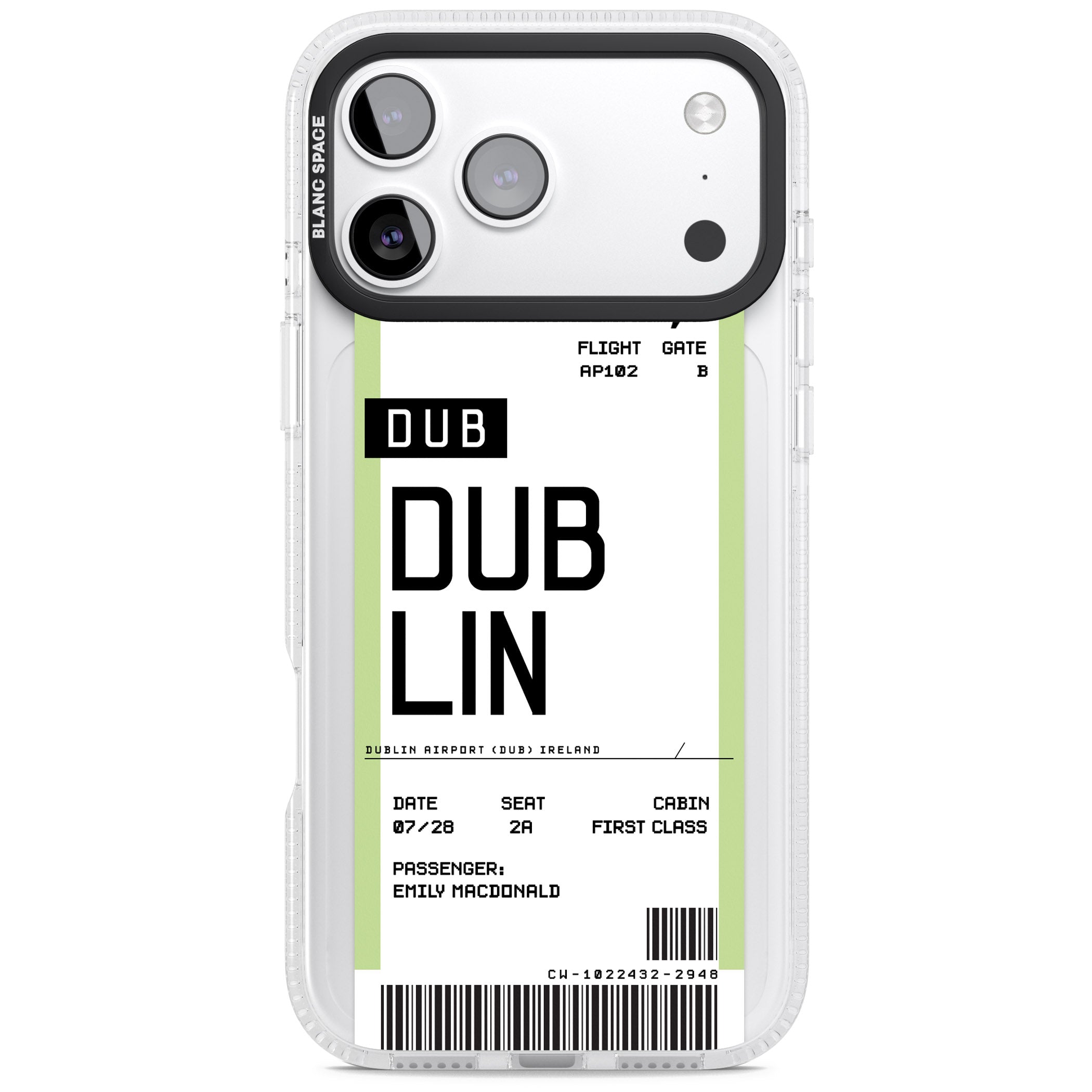 Personalised Dublin Boarding Pass iPhone 17 Pro Impact Air Clear Phone Case