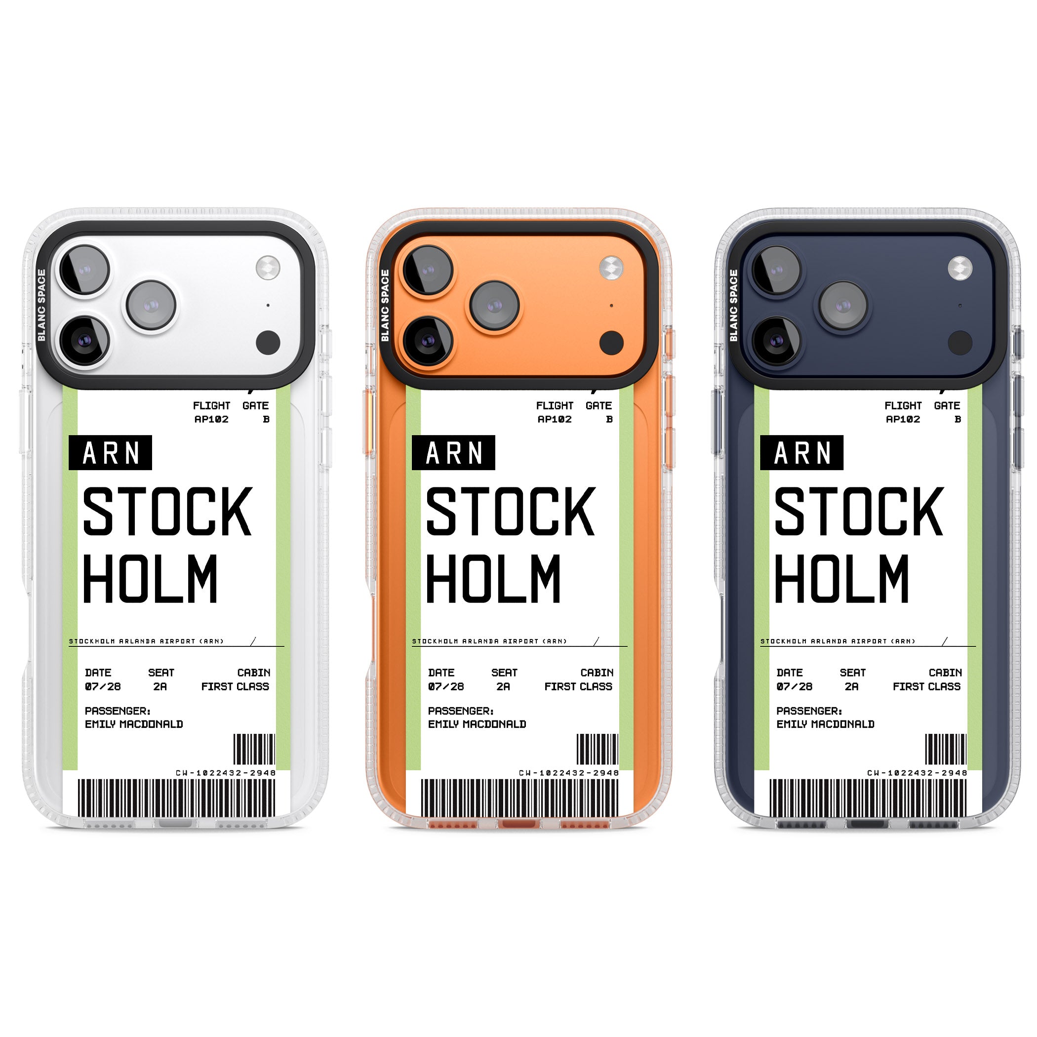 Personalised Stockholm Boarding Pass iPhone 17 Pro Impact Air Clear Phone Case APT Impact Protection