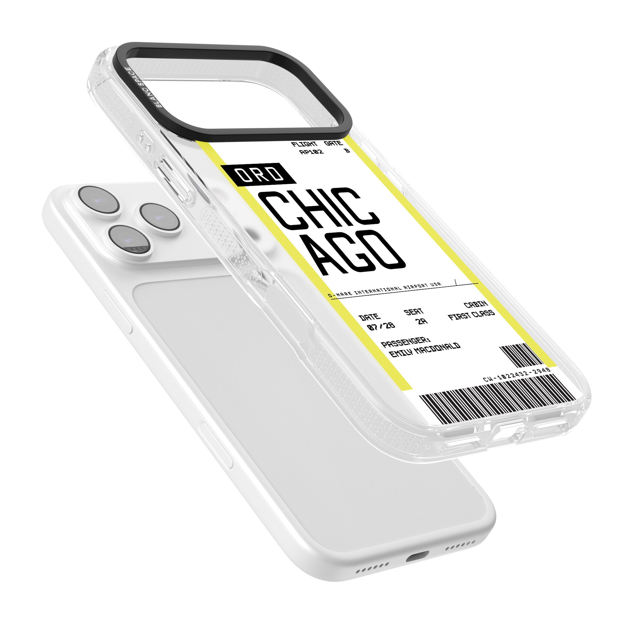 Personalised Chicago Boarding Pass iPhone 17 Pro Impact Air Clear Phone Case Colours