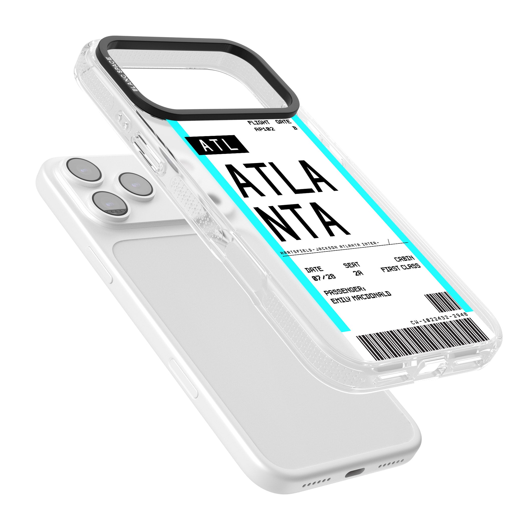 Personalised Atlanta Boarding Pass iPhone 17 Pro Impact Air Clear Phone Case Colours