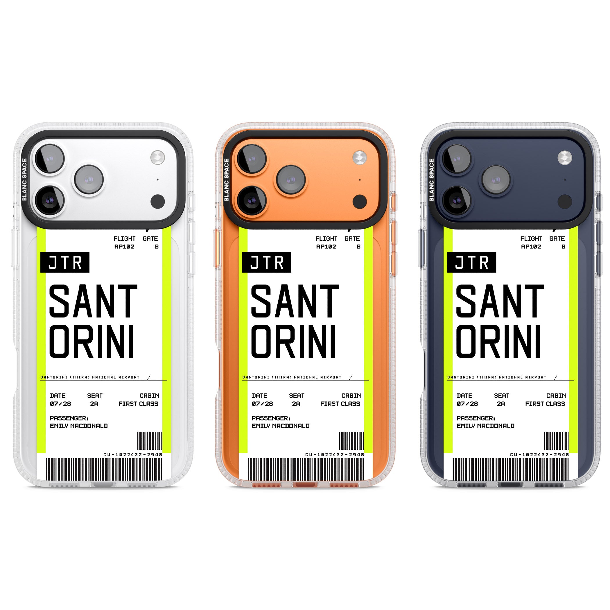 Personalised Santorini Boarding Pass iPhone 17 Pro Impact Air Clear Phone Case APT Impact Protection