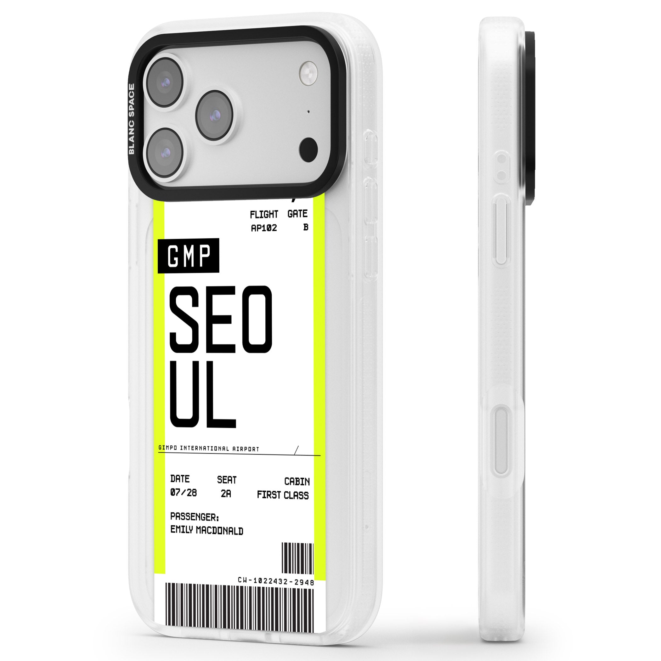 Personalised Seoul Boarding Pass iPhone 17 Pro Max Impact Air Clear Phone Case Side Profile