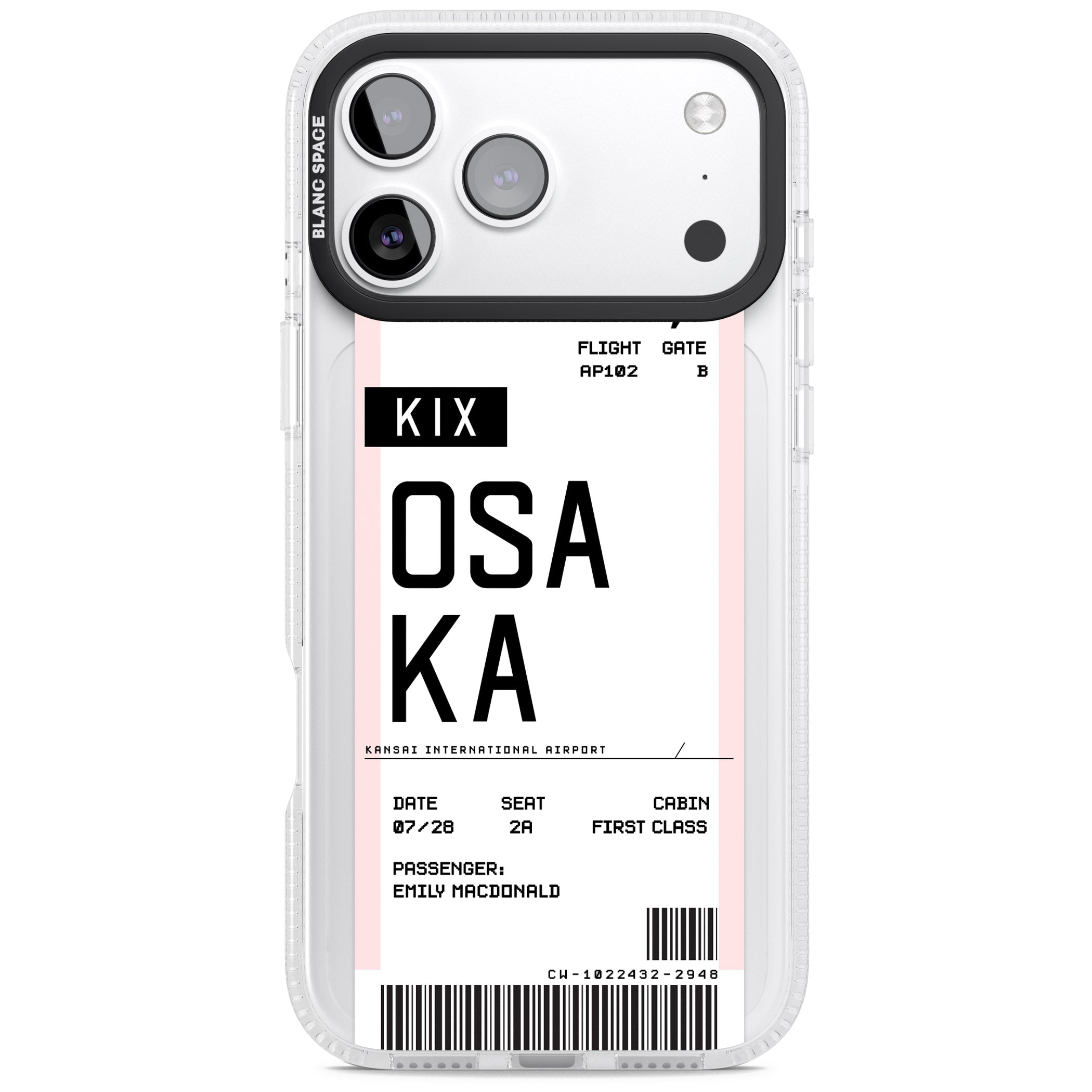 Personalised Osaka Boarding Pass iPhone 17 Pro Max Impact Air Clear Phone Case