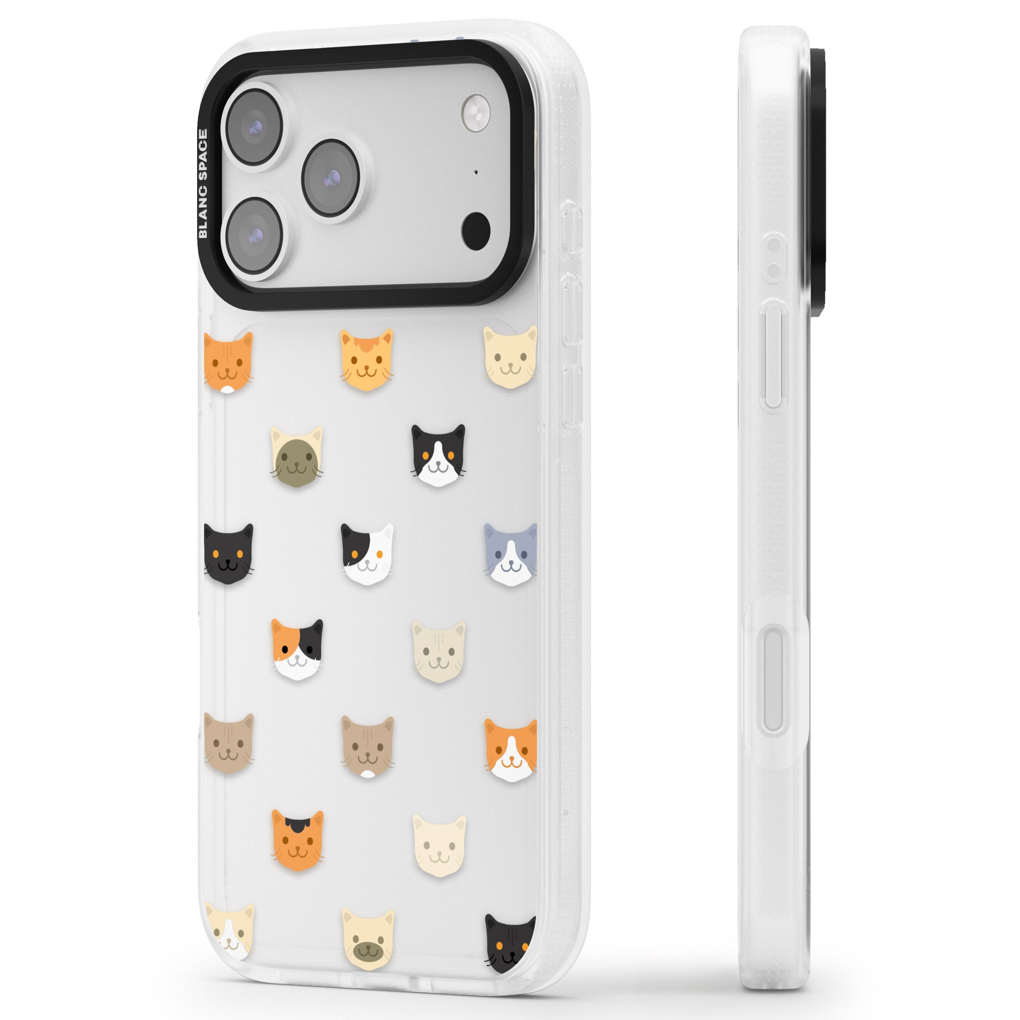 Cute Cat Face Transparent iPhone 17 Pro Impact Air Clear Phone Case Side Profile
