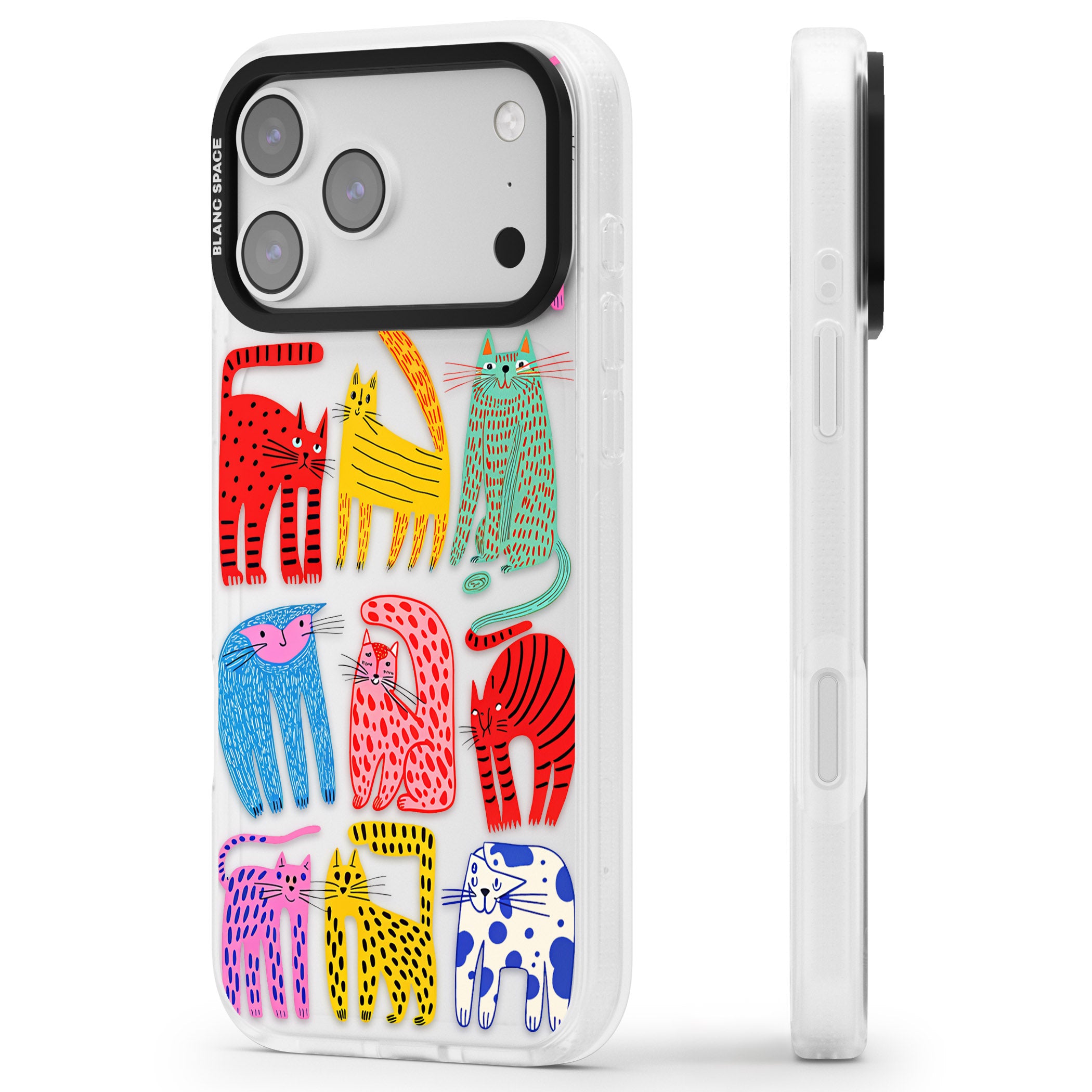 Abstract Colourful Cats iPhone 17 Pro Impact Air Clear Phone Case Side Profile