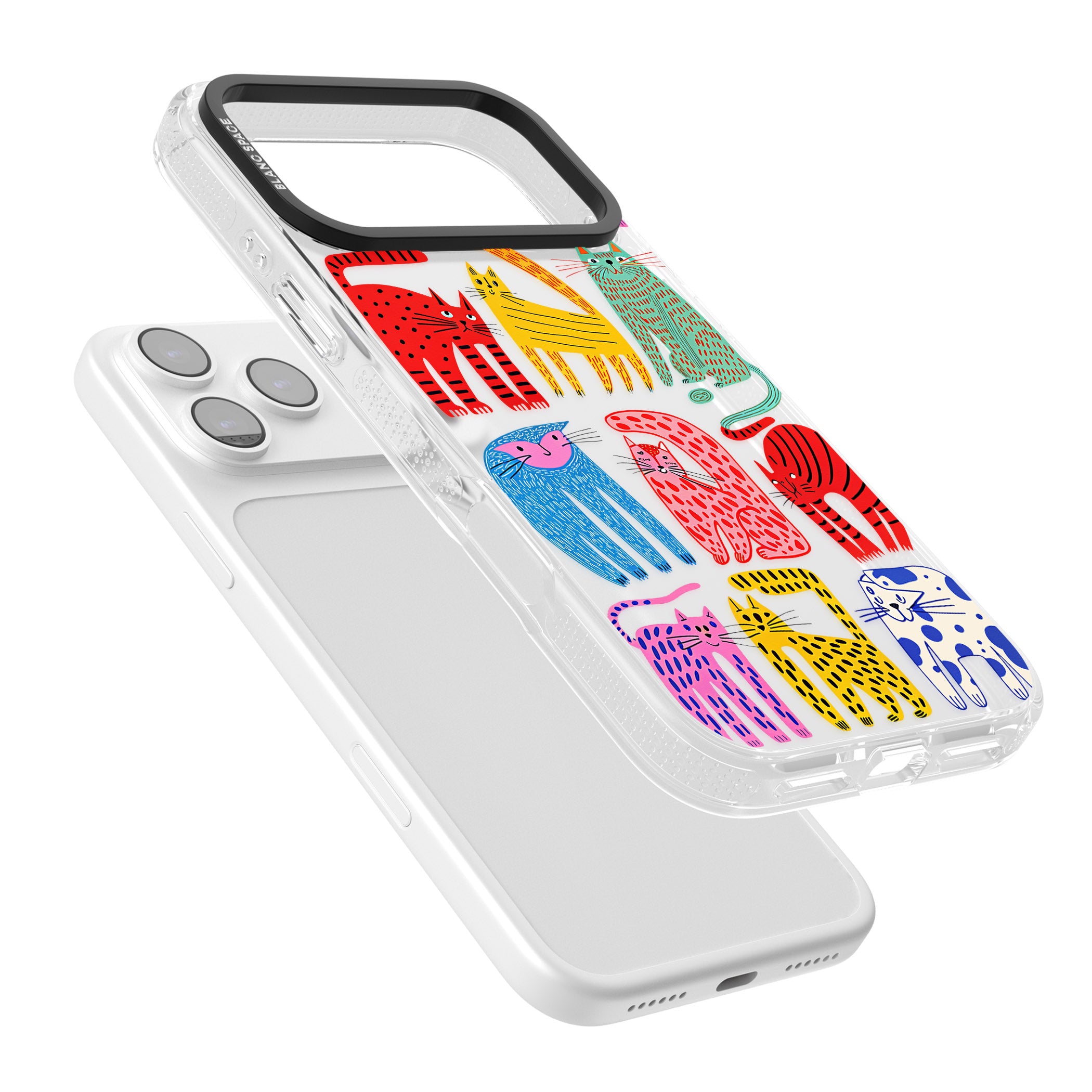 Abstract Colourful Cats iPhone 17 Pro Impact Air Clear Phone Case Colours