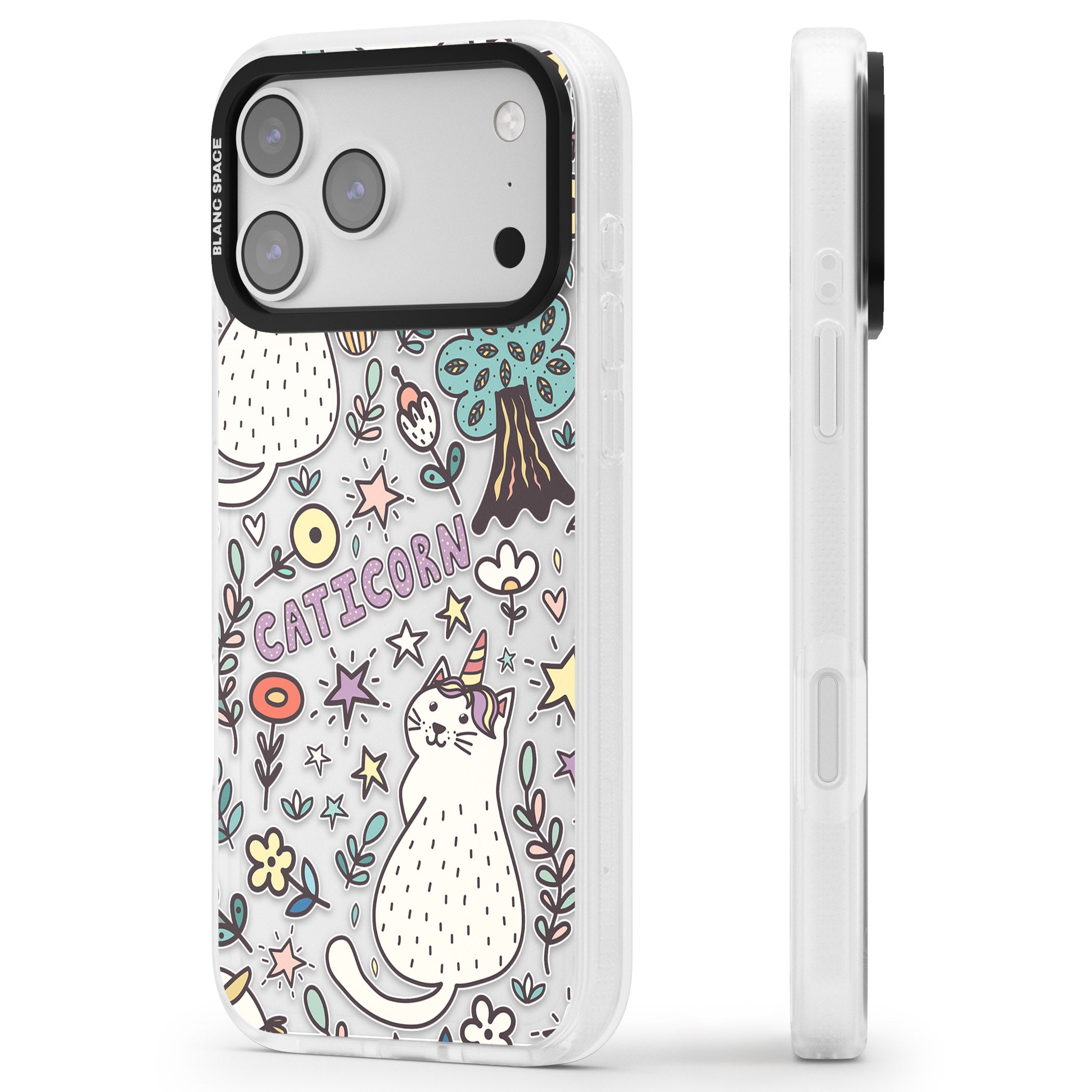 Caticorn Pattern iPhone 17 Pro Impact Air Clear Phone Case Side Profile