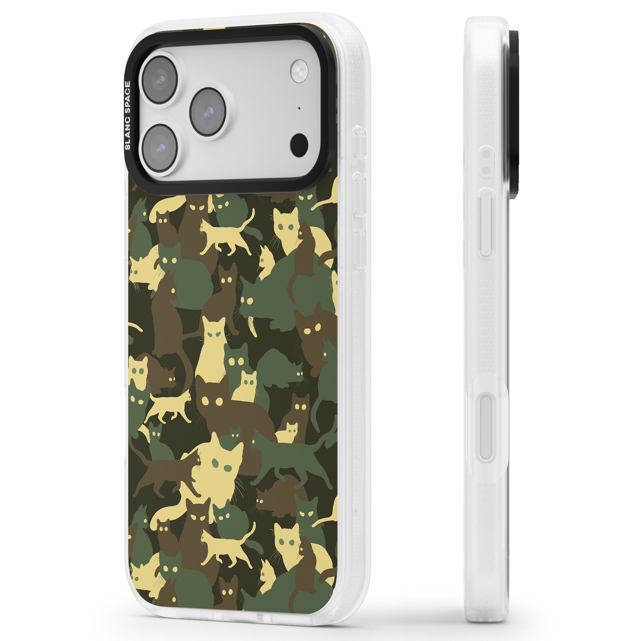 Forest Cat Camo iPhone 17 Pro Impact Air Clear Phone Case Side Profile