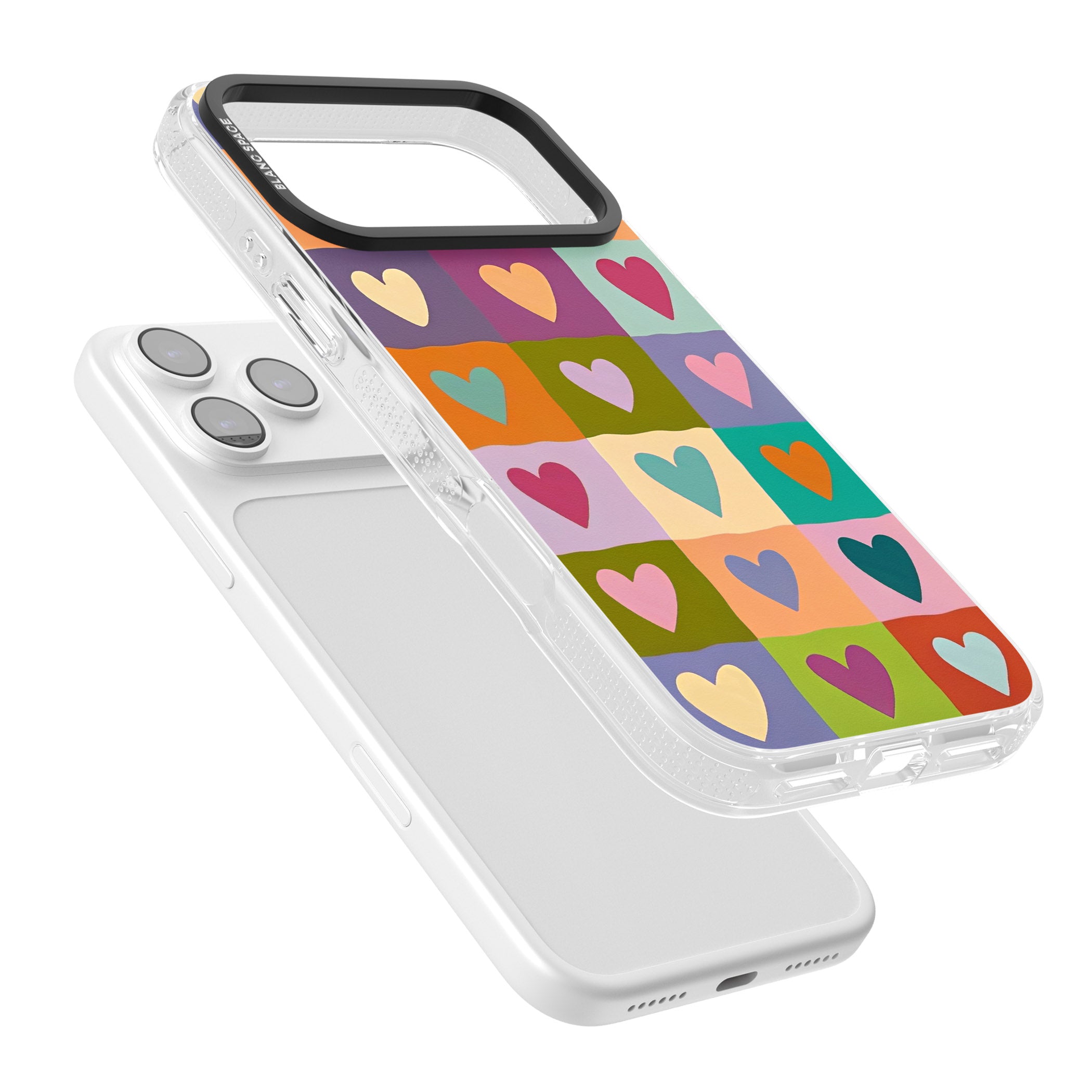 Multicolour Checked Hearts iPhone 17 Pro Impact Air Clear Phone Case Colours