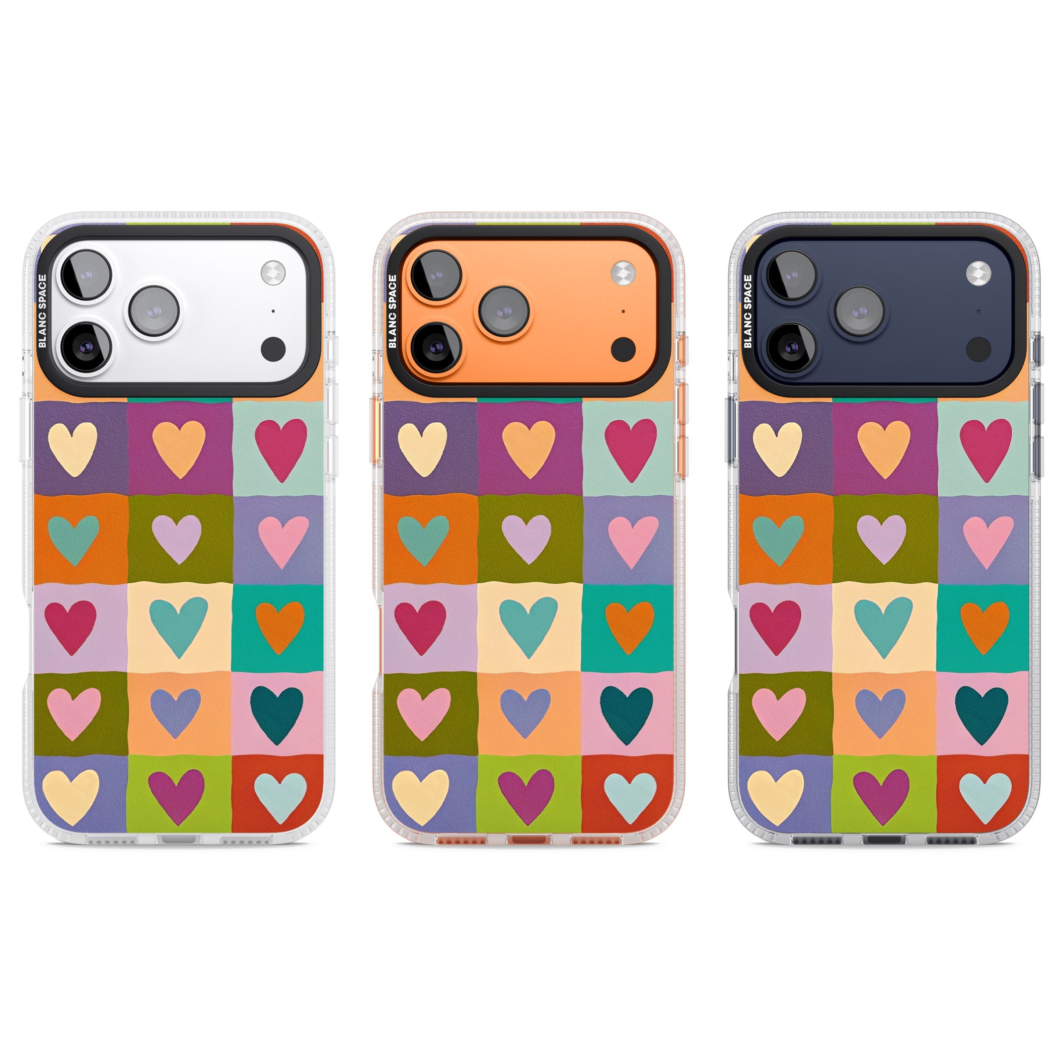 Multicolour Checked Hearts iPhone 17 Pro Impact Air Clear Phone Case APT Impact Protection