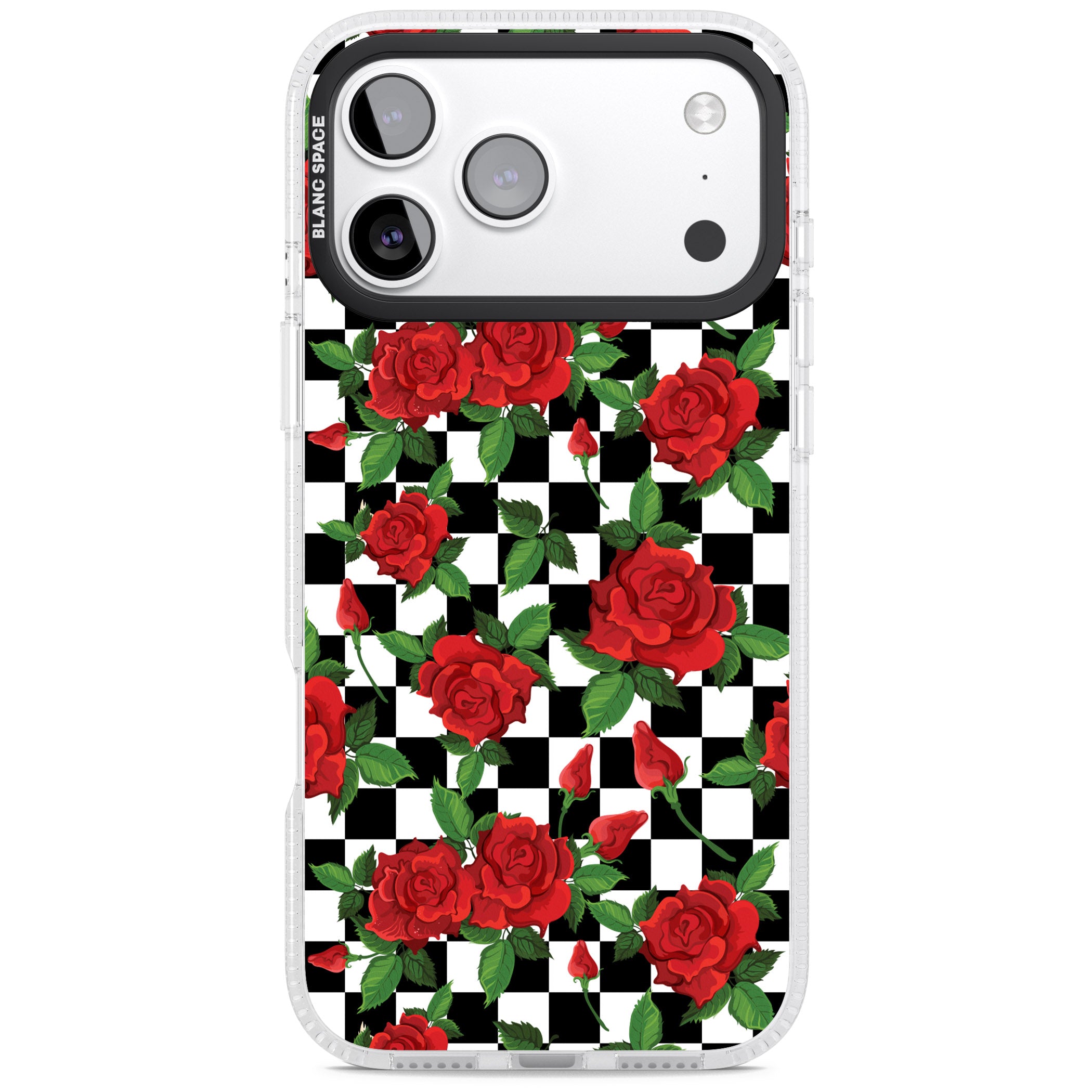 Checkered Roses iPhone 17 Pro Impact Air Clear Phone Case