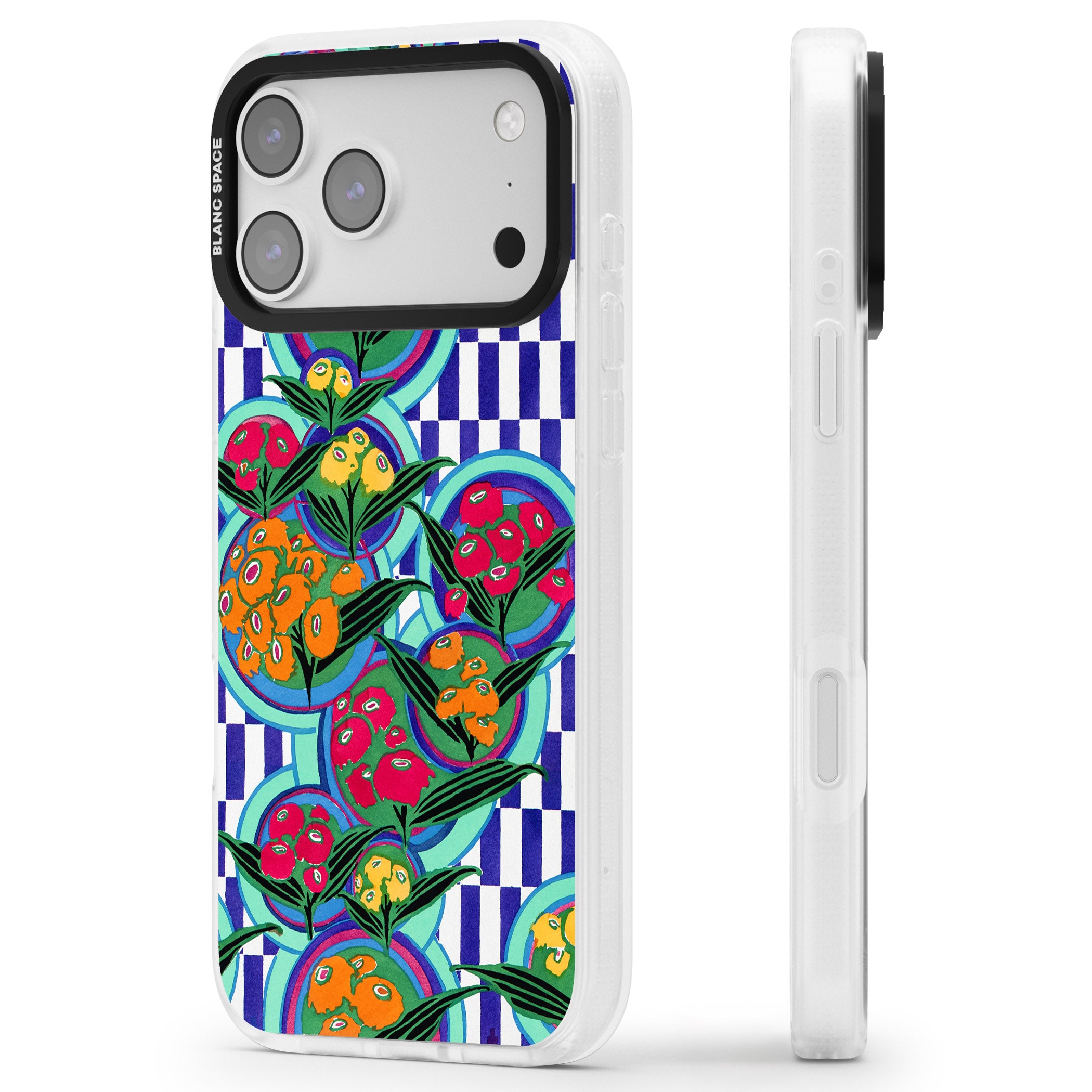 Vintage Fruit Plates iPhone 17 Pro Impact Air Clear Phone Case Side Profile