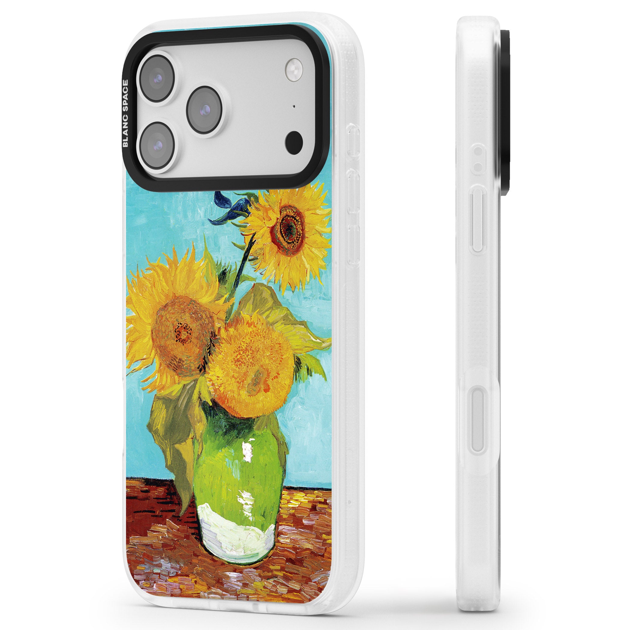 Vase With Three Sunflowers iPhone 17 Pro Impact Air Clear Phone Case Side Profile