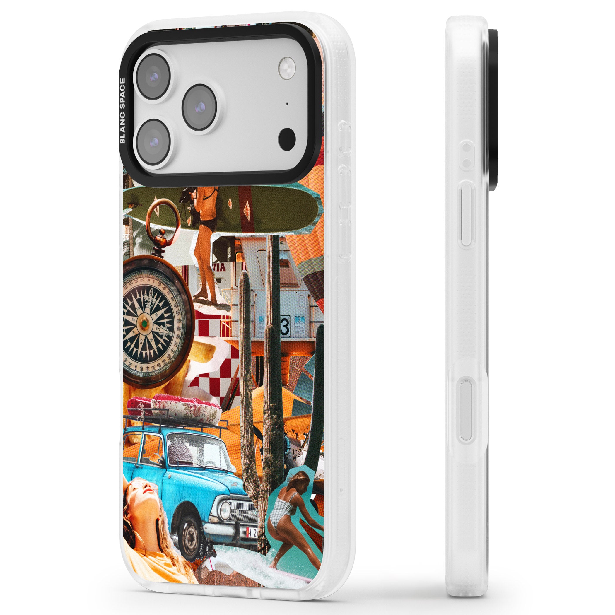 Vintage Collage: Road Trip iPhone 17 Pro Impact Air Clear Phone Case Side Profile