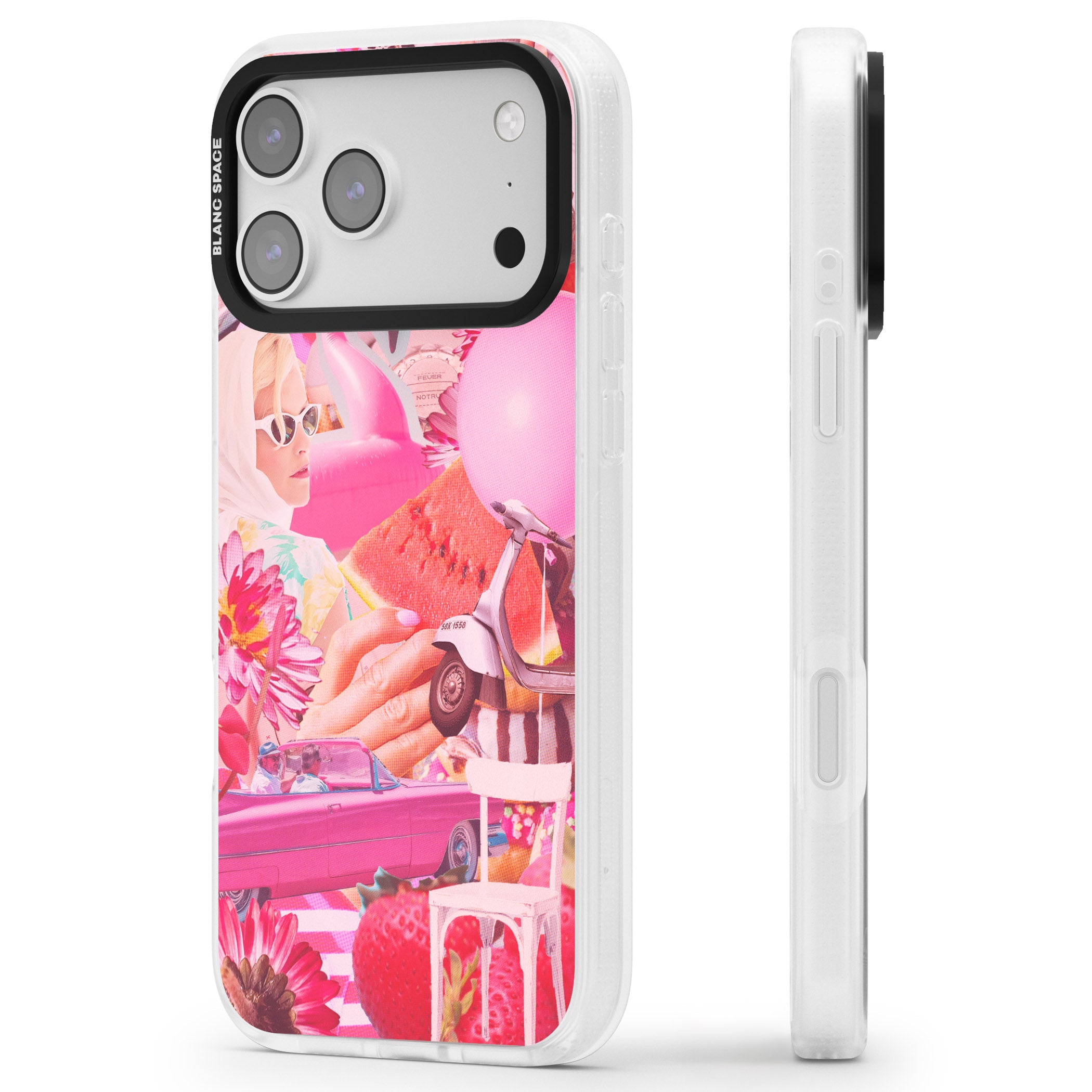Retro Pink Glamour iPhone 17 Pro Impact Air Clear Phone Case Side Profile