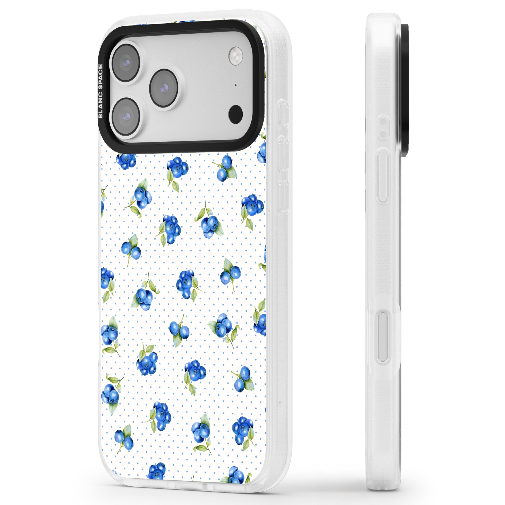 Blueberry Picnic iPhone 17 Pro Impact Air Clear Phone Case Side Profile