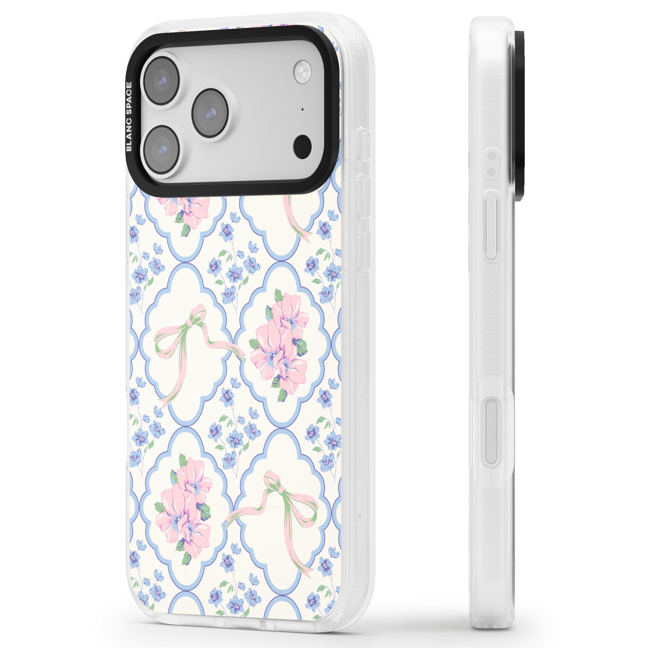 Coquette Flowers & Bows iPhone 17 Pro Max Impact Air Clear Phone Case Side Profile