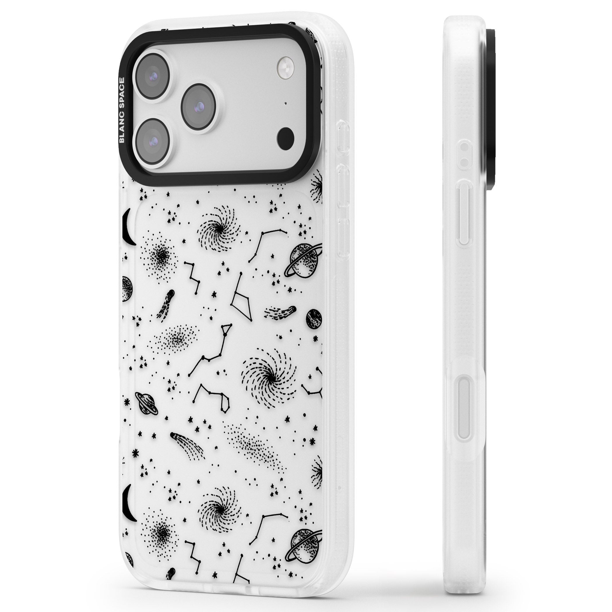 Galactic Sketch iPhone 17 Pro Impact Air Clear Phone Case Side Profile