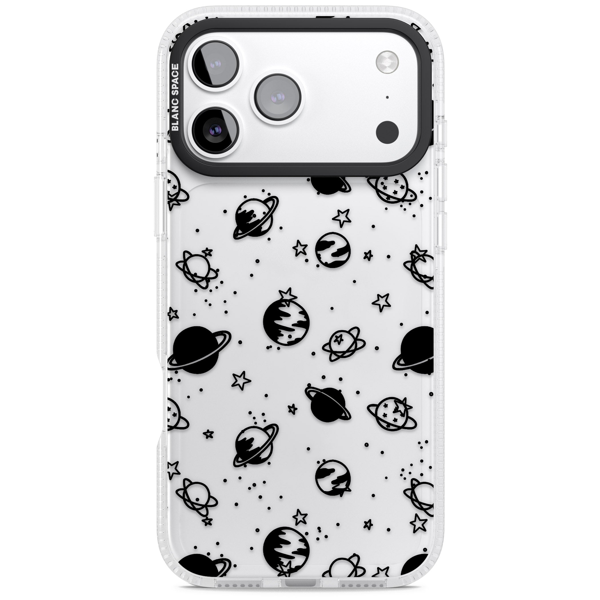 Black Planets iPhone 17 Pro Impact Air Clear Phone Case