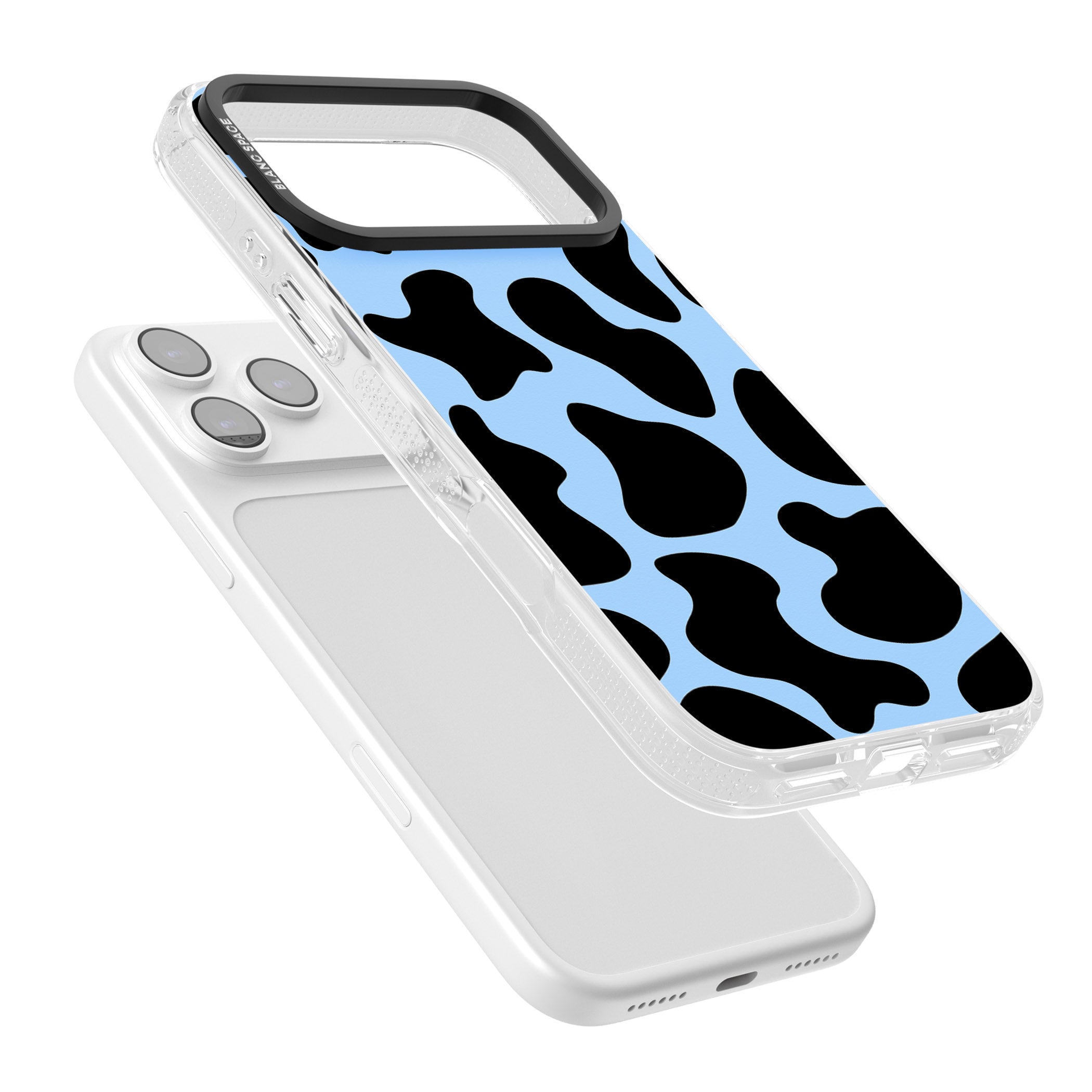 Blue And Black Cow Print iPhone 17 Pro Impact Air Clear Phone Case Colours
