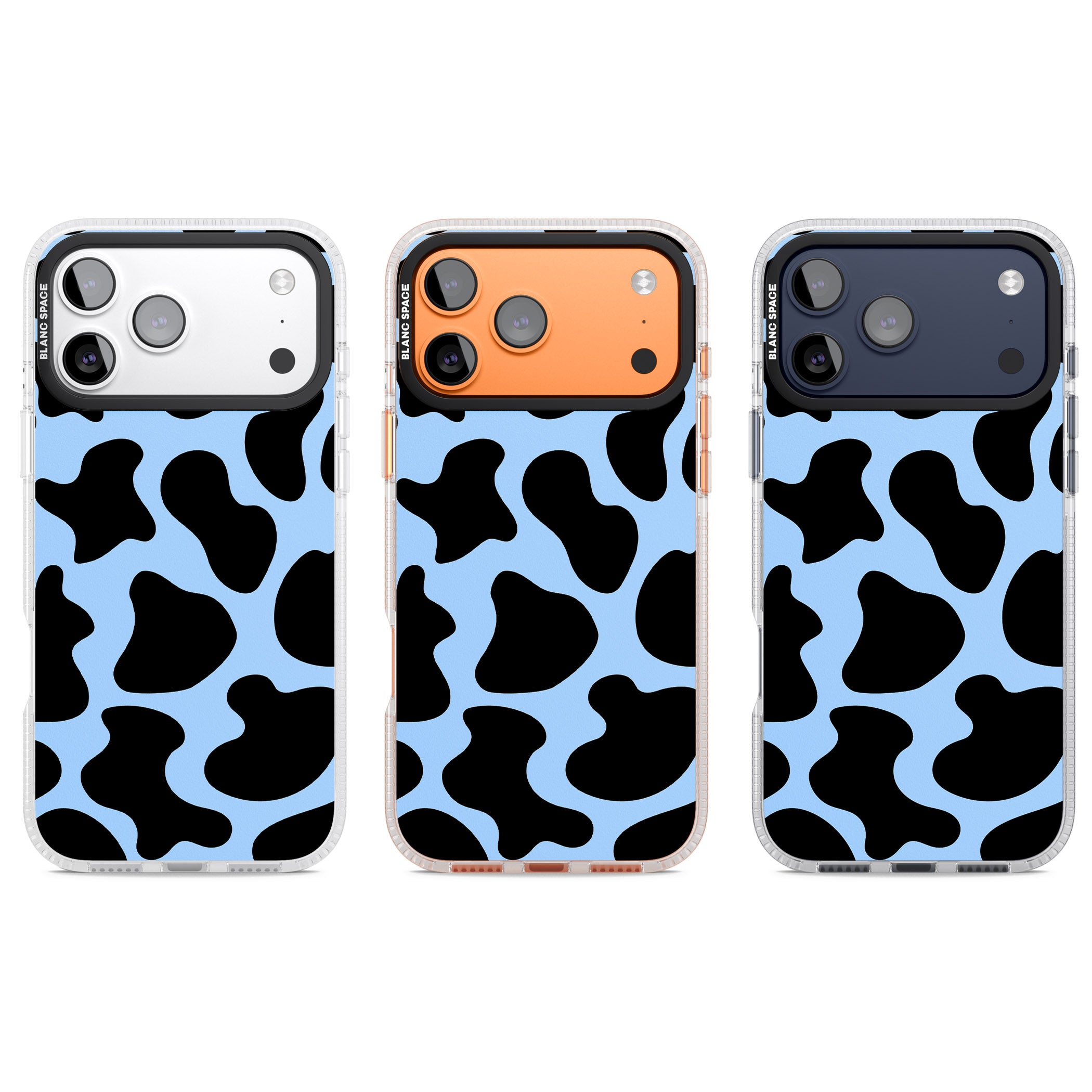 Blue And Black Cow Print iPhone 17 Pro Impact Air Clear Phone Case APT Impact Protection