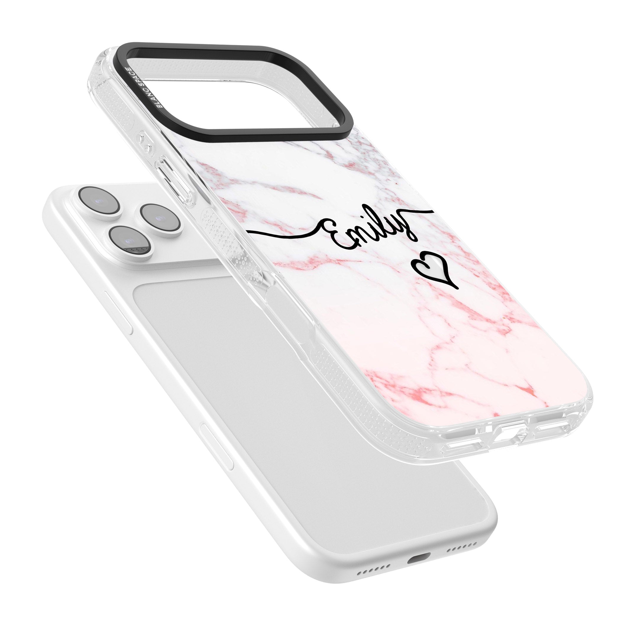 Personalised Pink Fade Marble Heart iPhone 17 Pro Impact Air Clear Phone Case Colours