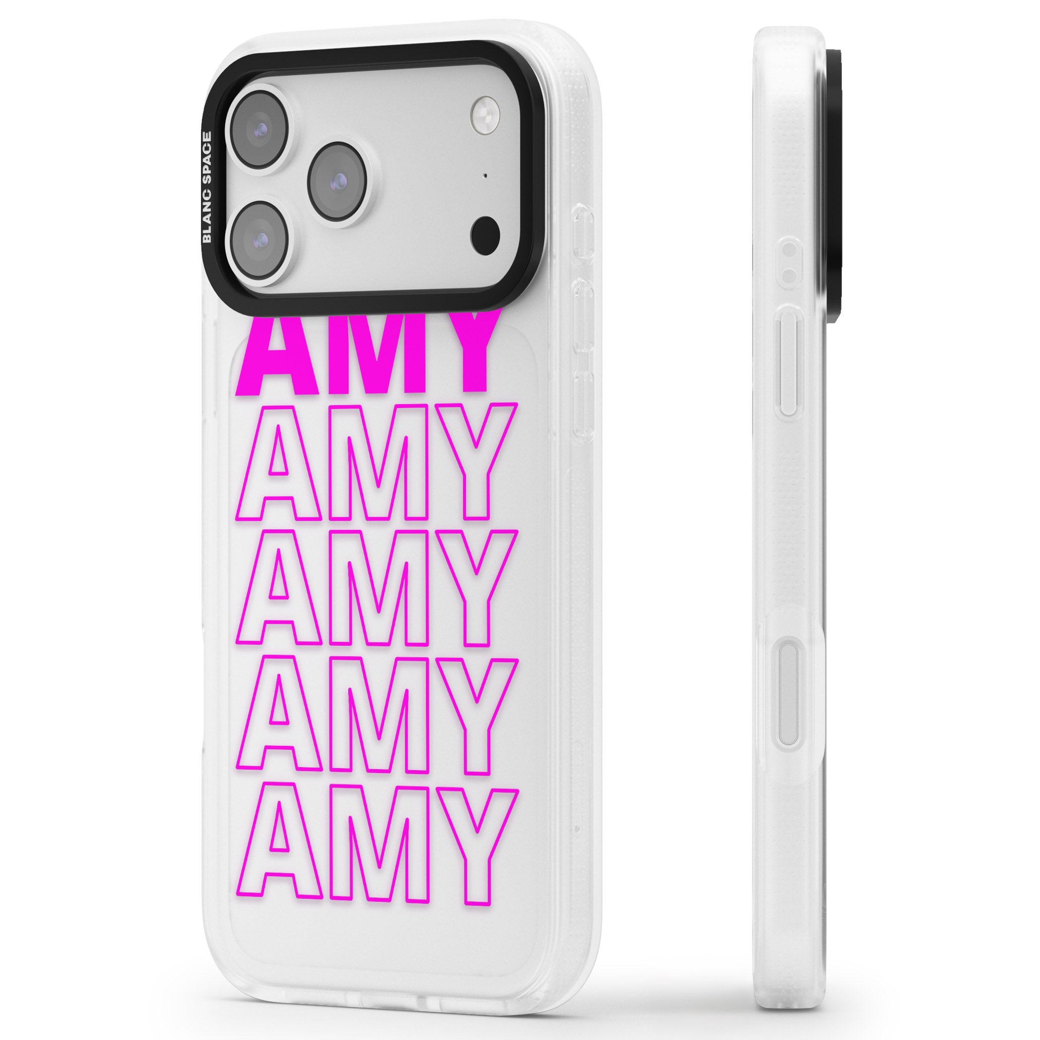 Personalised Bold Repeated Name iPhone 17 Pro Max Impact Air Clear Phone Case Side Profile