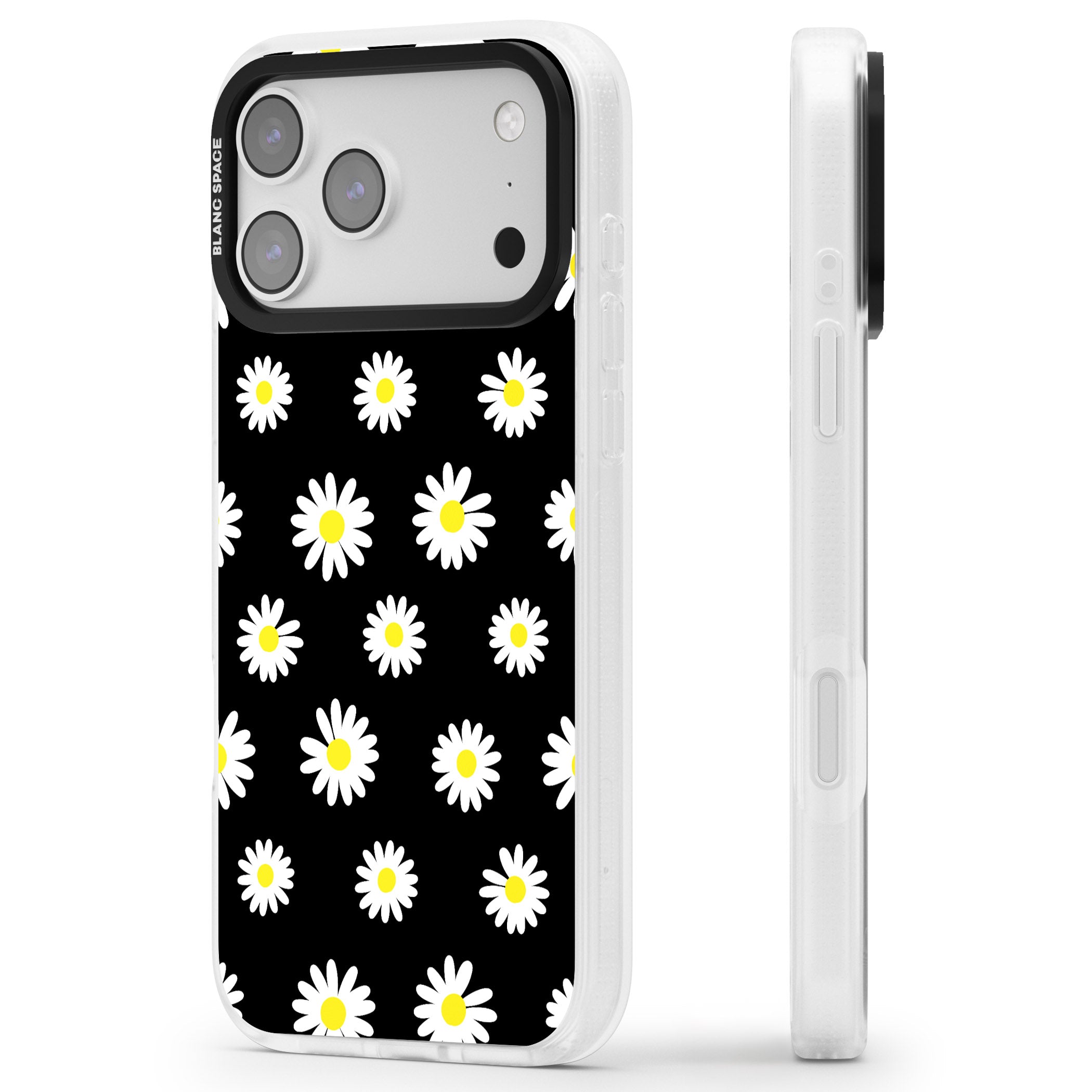 Personalised Chic Daisy Pattern iPhone 17 Pro Impact Air Clear Phone Case Side Profile