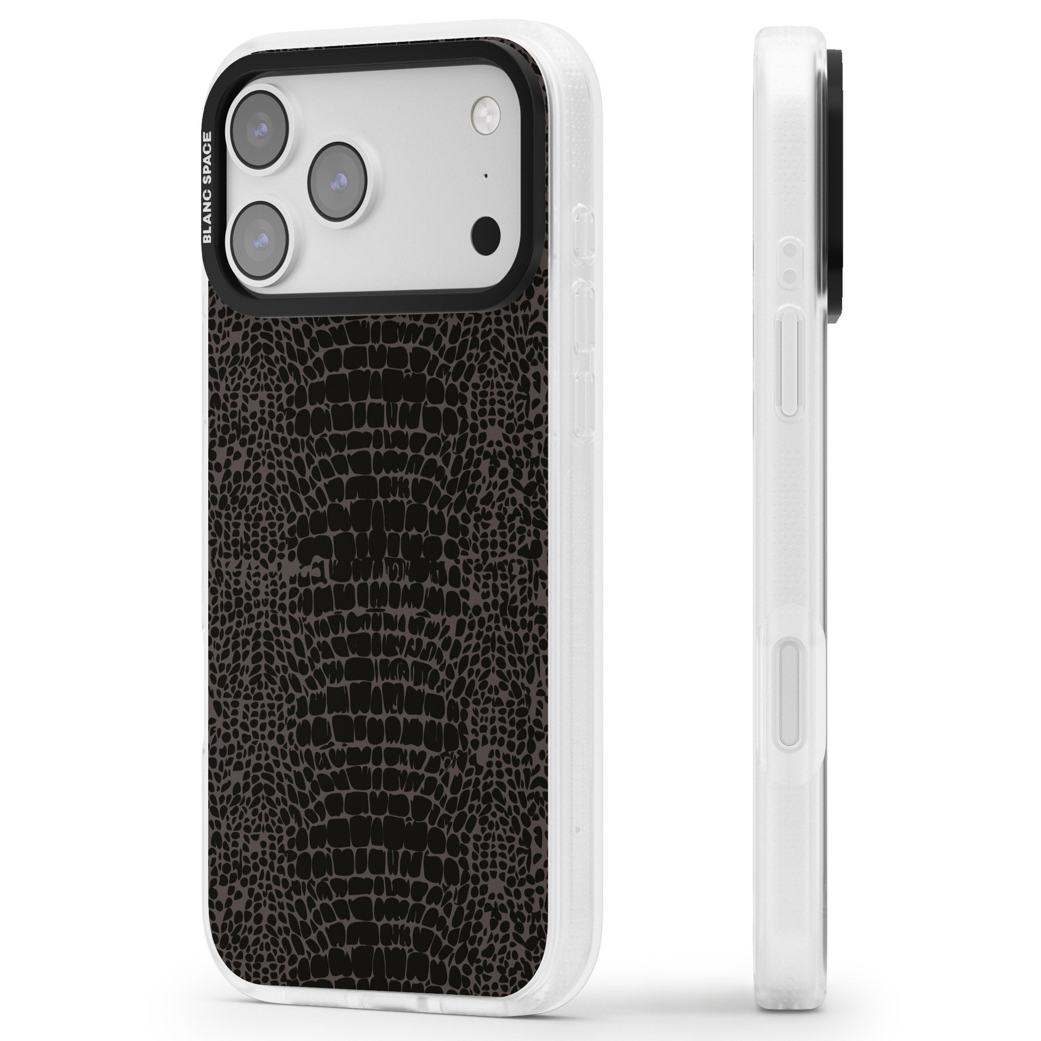 Dark Animal Print Snake Skin iPhone 17 Pro Max Impact Air Clear Phone Case Side Profile