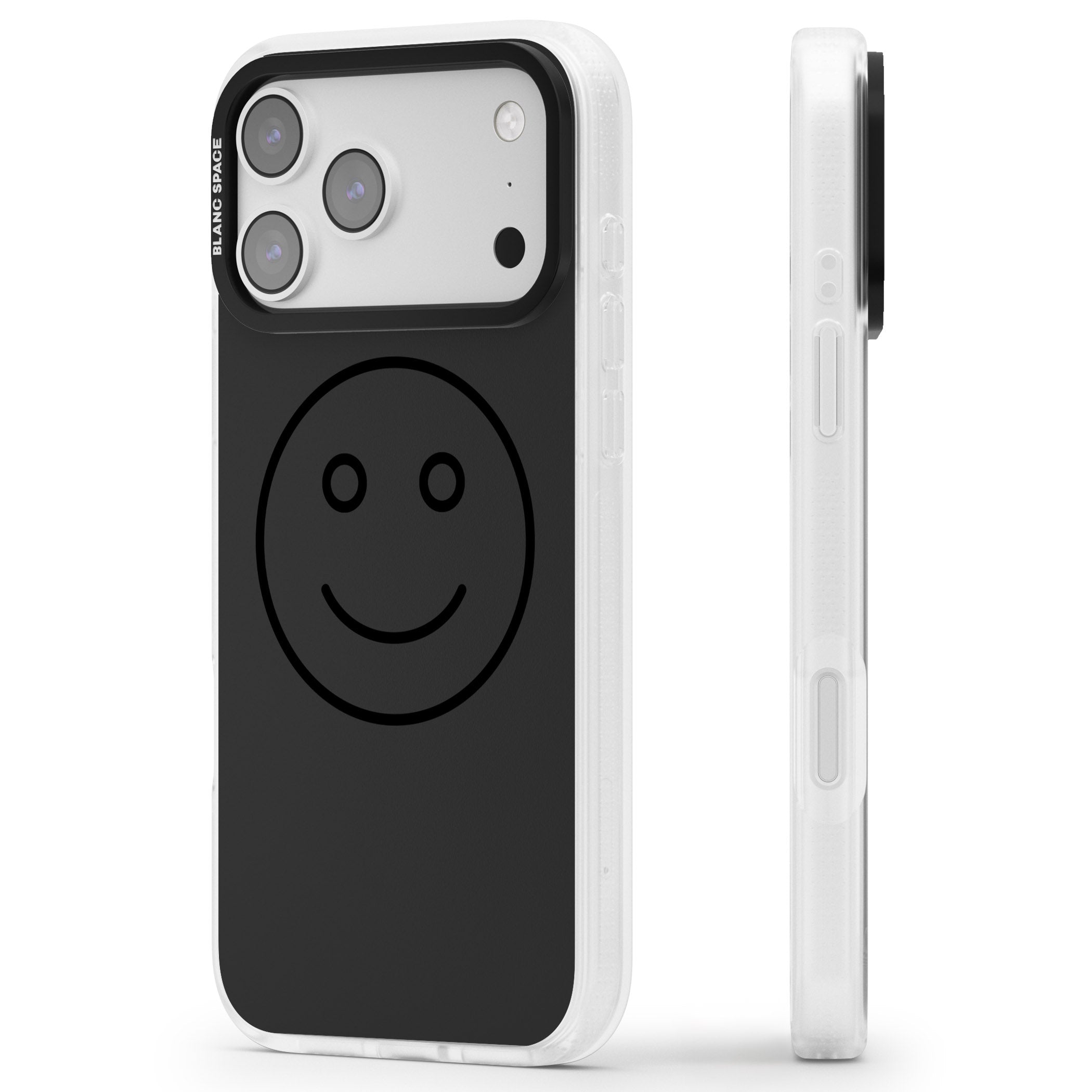 Dark Smiley Face iPhone 17 Pro Impact Air Clear Phone Case Side Profile