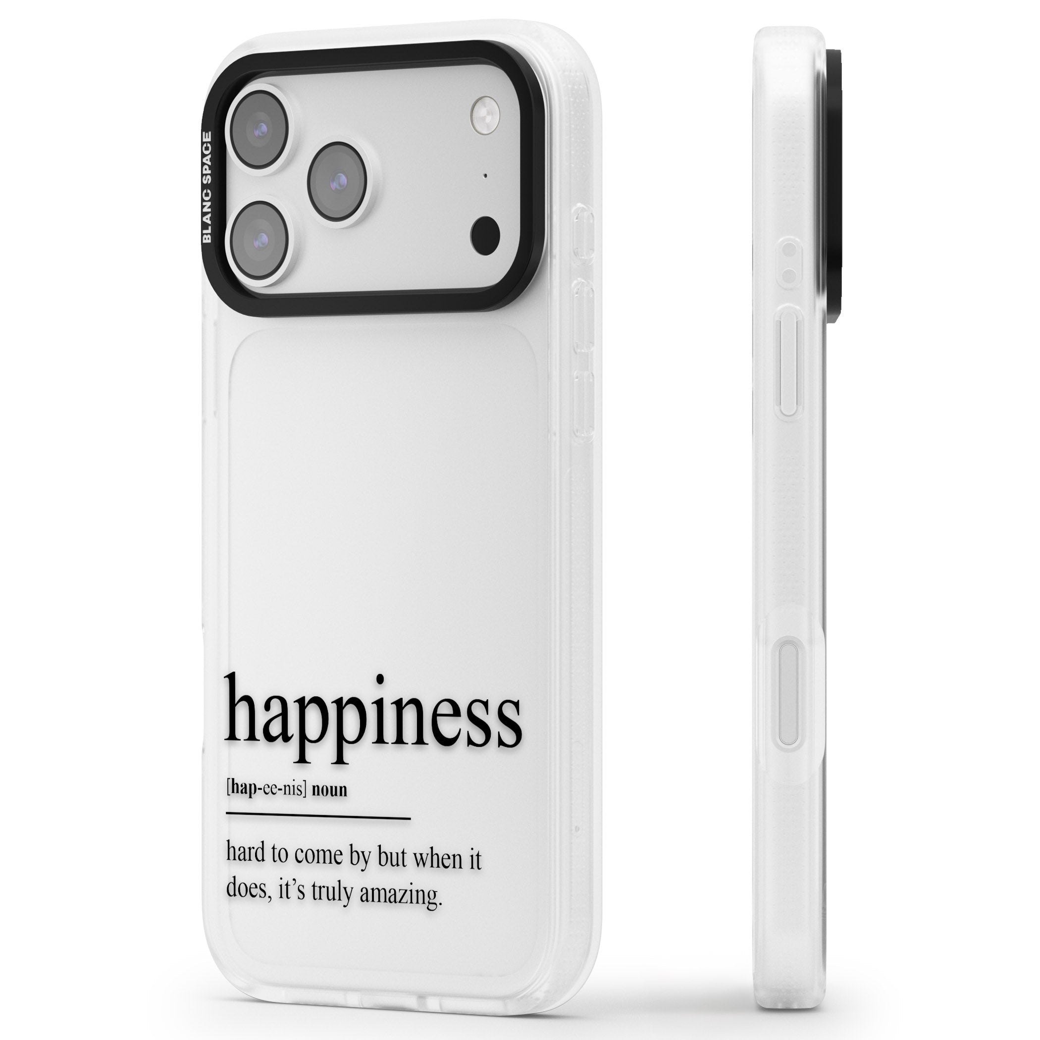 Happiness iPhone 17 Pro Impact Air Clear Phone Case Side Profile