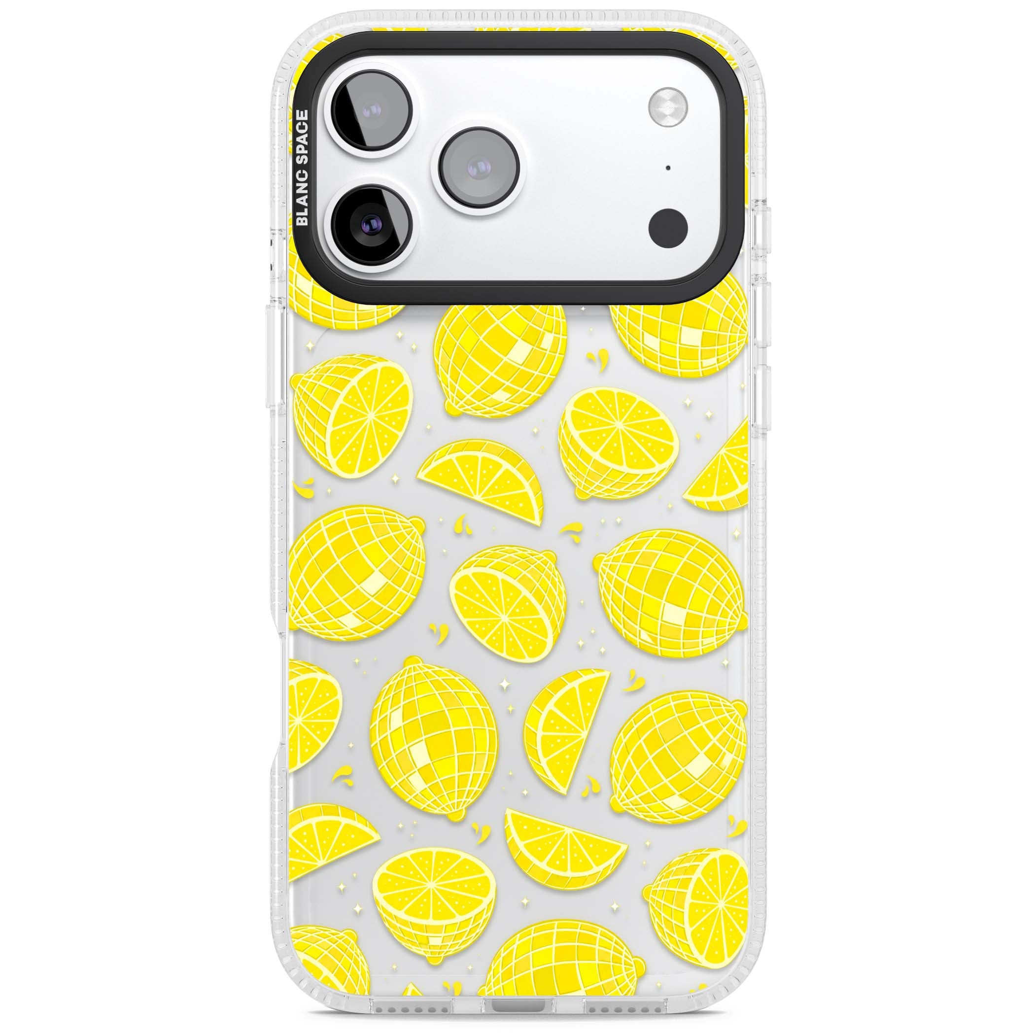Disco Lemons citrus iPhone case featuring mirrorball lemons, sliced fruit and sparkle accents | Clear Case Impact Air case for iPhone 17 Pro, iPhone 17 Pro Max