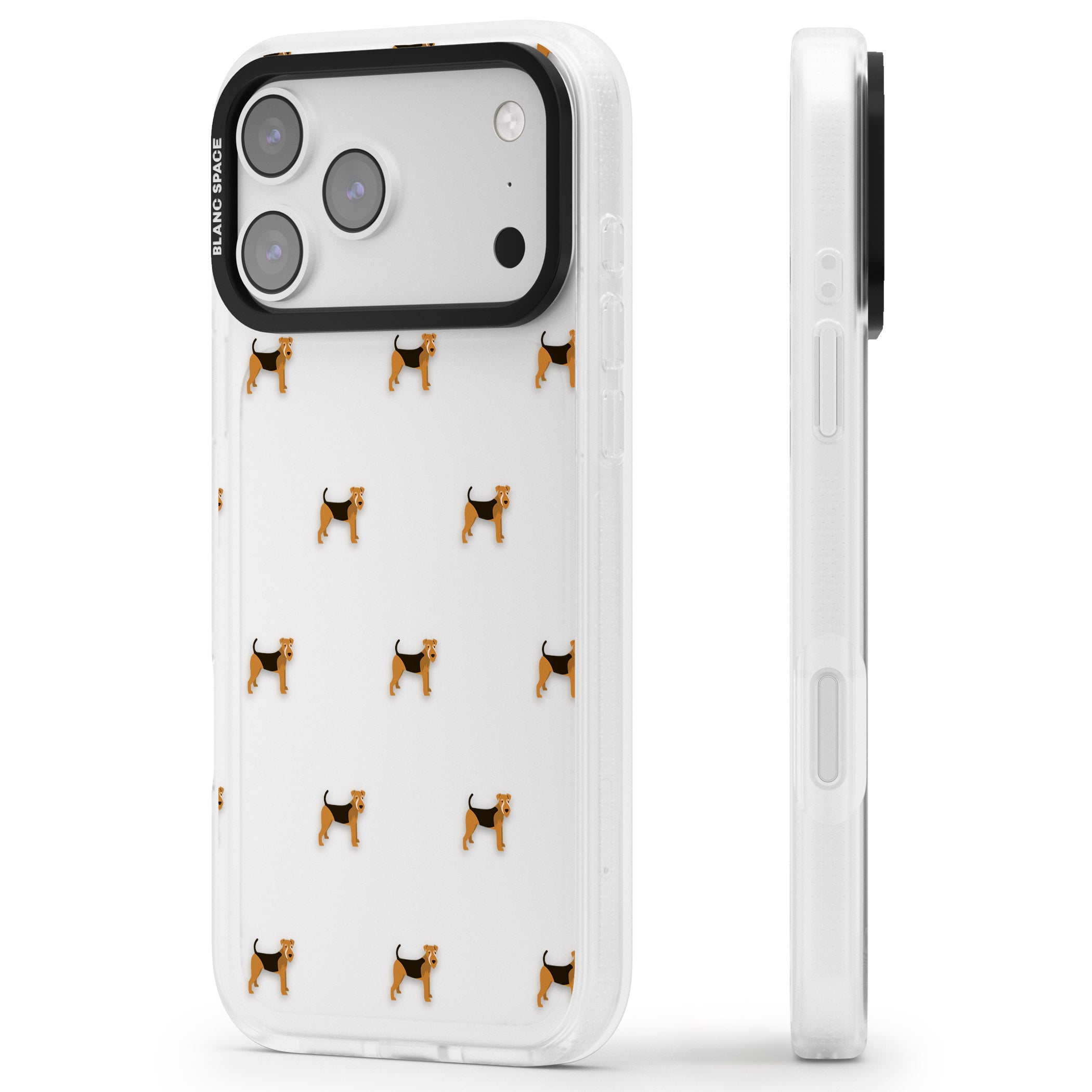 Airedale Terrier Dog Pattern iPhone 17 Pro Impact Air Clear Phone Case Side Profile