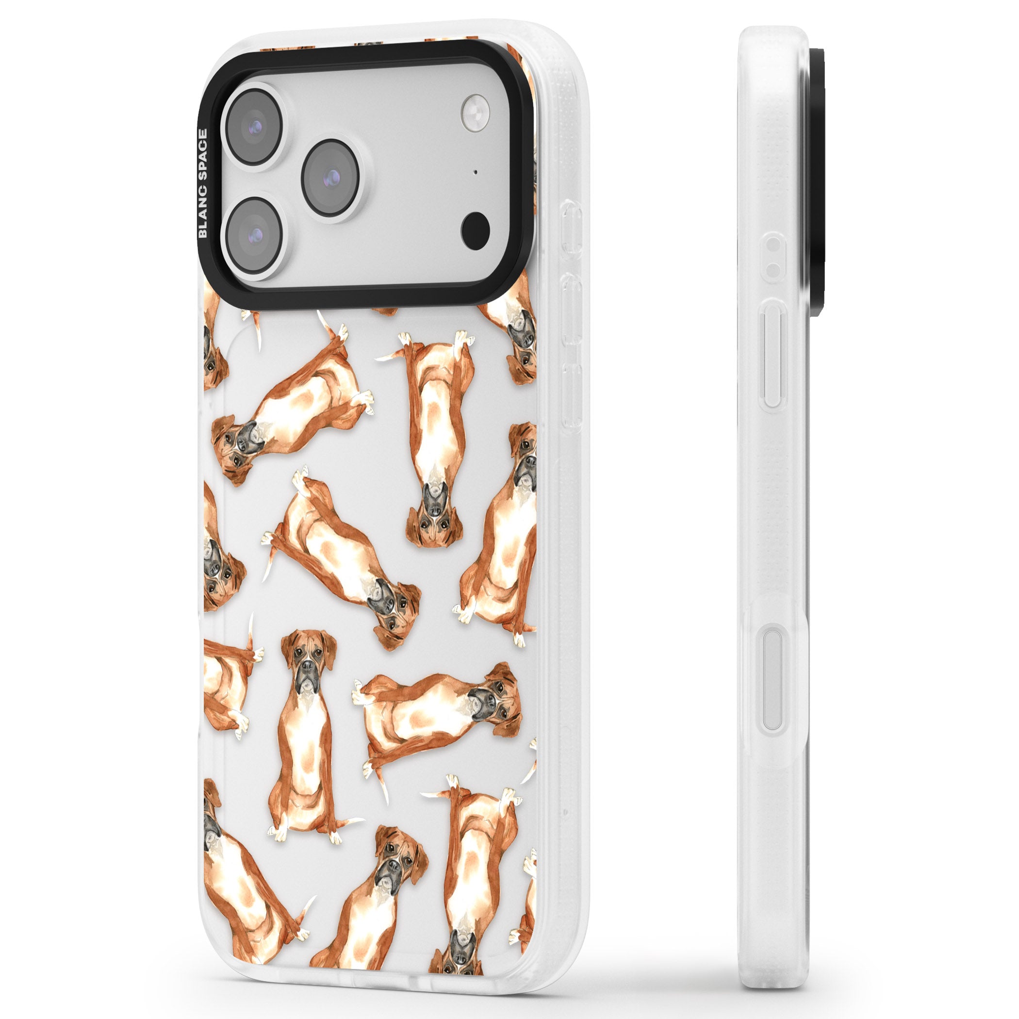 Boxer Watercolor Dog Pattern iPhone 17 Pro Impact Air Clear Phone Case Side Profile