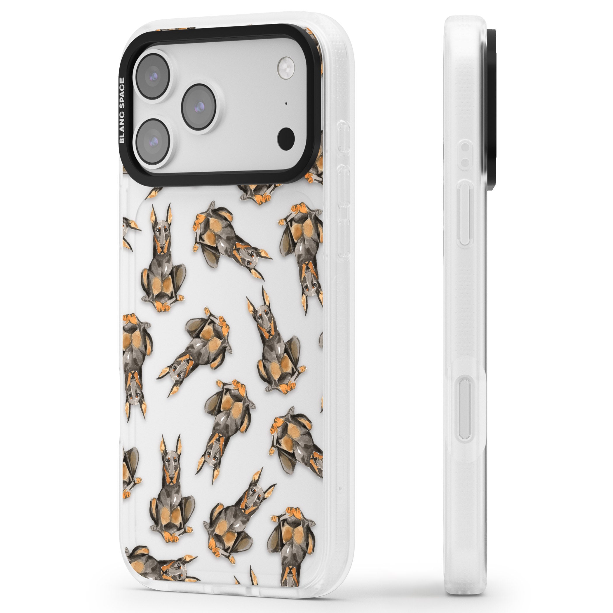 Doberman Watercolor Dog iPhone 17 Pro Impact Air Clear Phone Case Side Profile