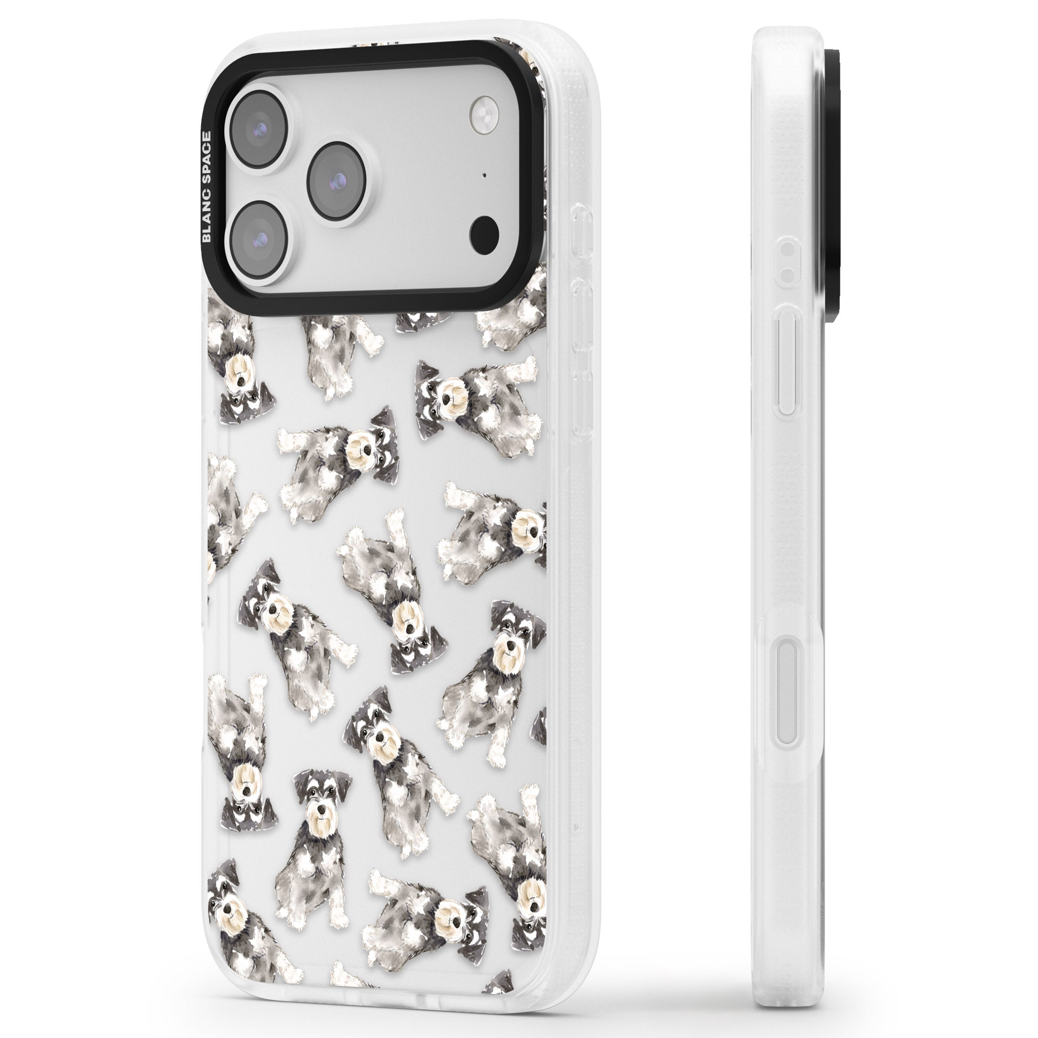 Miniature Schnauzer Watercolor iPhone 17 Pro Impact Air Clear Phone Case Side Profile