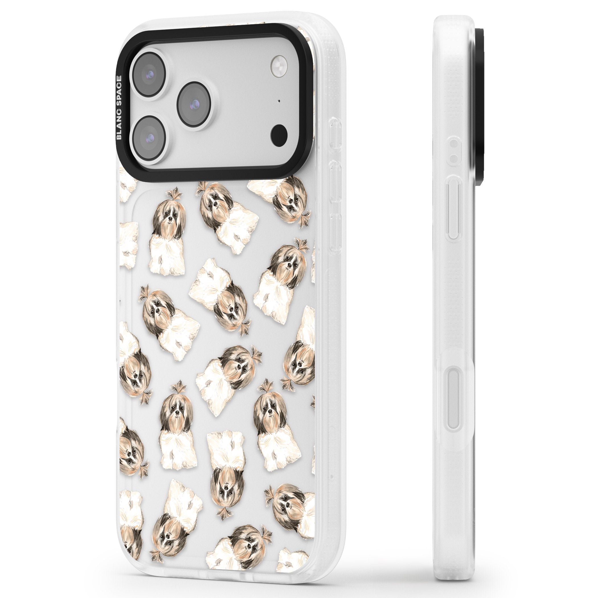 Shih Tzu Pattern Long Hair iPhone 17 Pro Max Impact Air Clear Phone Case Side Profile