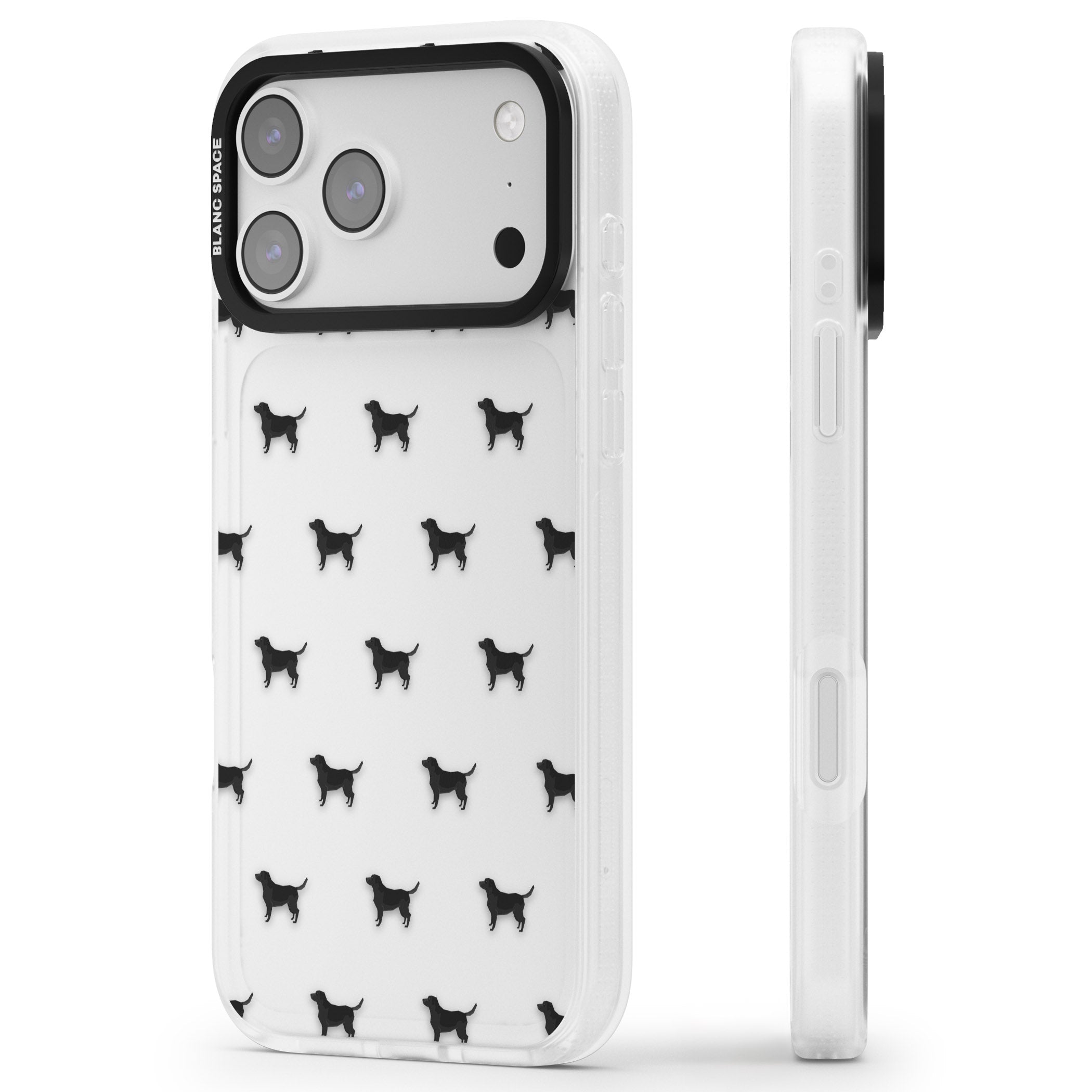 Black Labrador Pattern iPhone 17 Pro Impact Air Clear Phone Case Side Profile