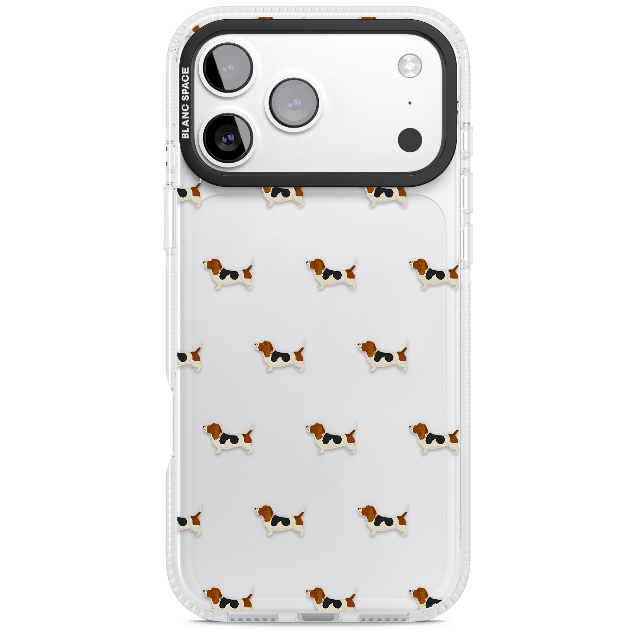 Basset Hound Pattern iPhone 17 Pro Impact Air Clear Phone Case