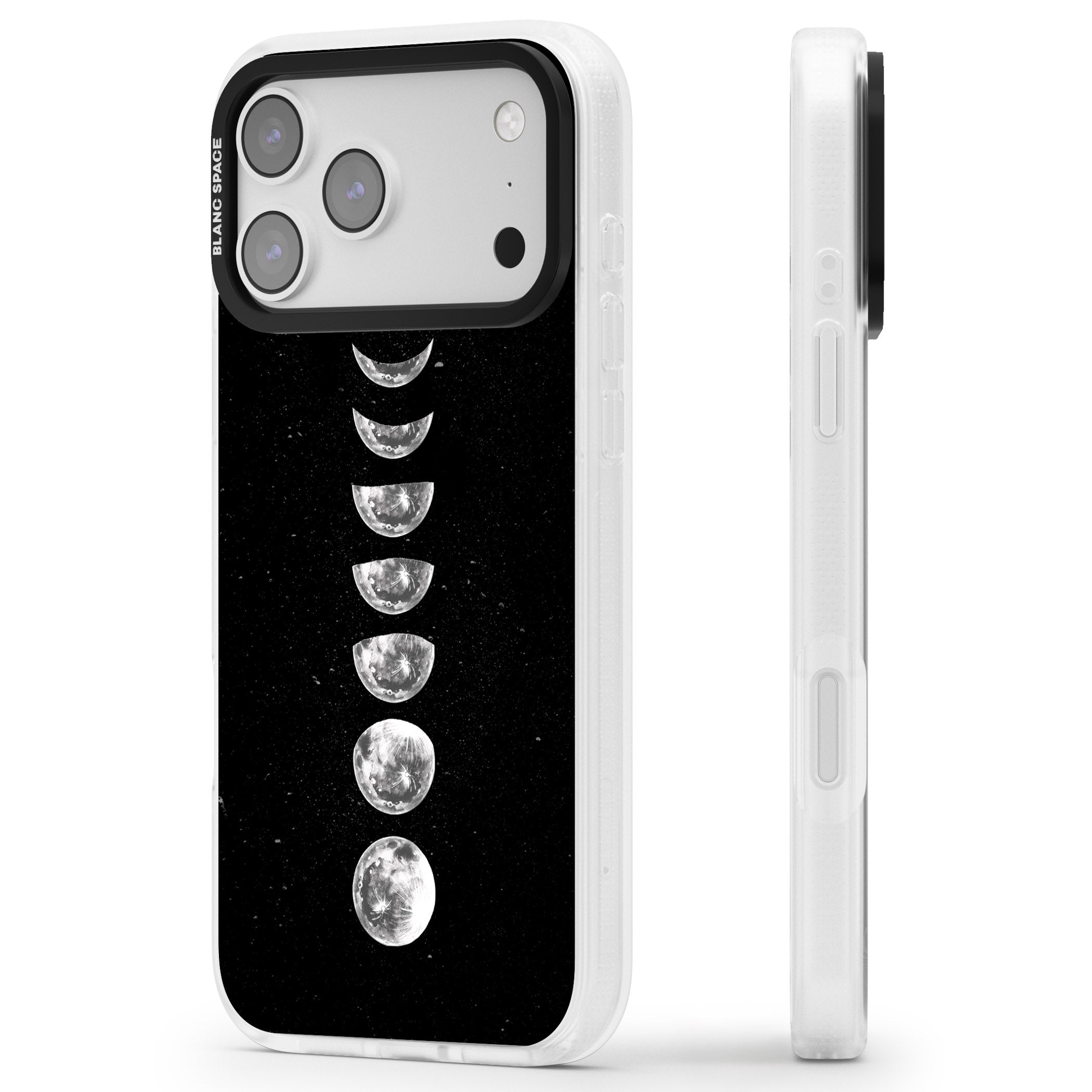 Light Watercolour Moons iPhone 17 Pro Impact Air Clear Phone Case Side Profile