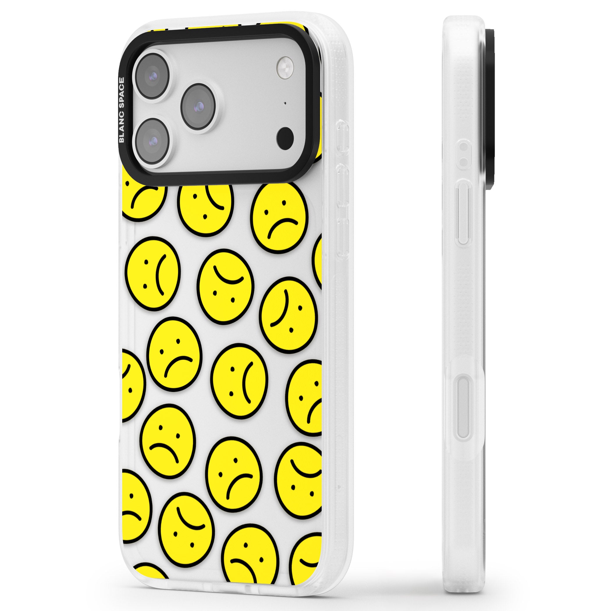 Sad Face Clear Pattern iPhone 17 Pro Impact Air Clear Phone Case Side Profile