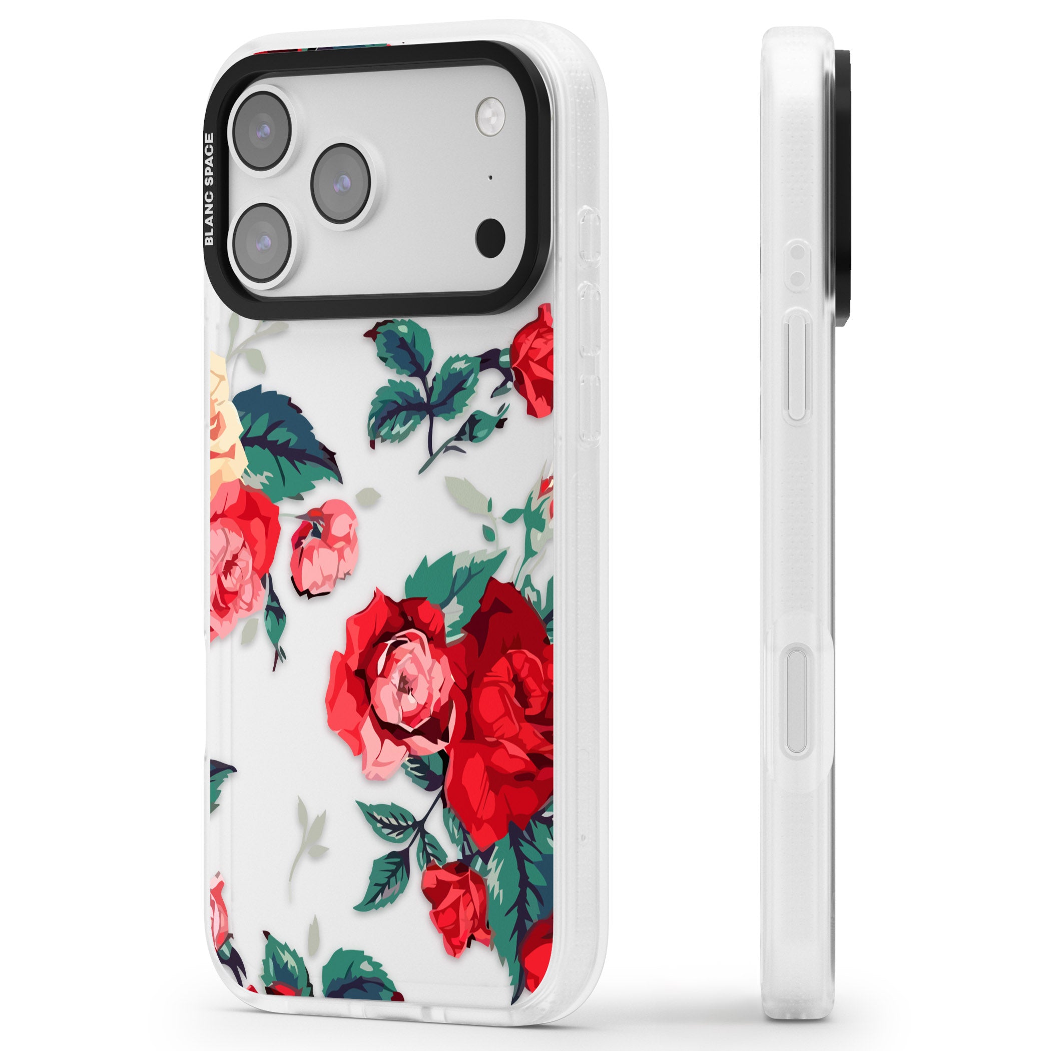 Rose Pattern iPhone 17 Pro Impact Air Clear Phone Case Side Profile
