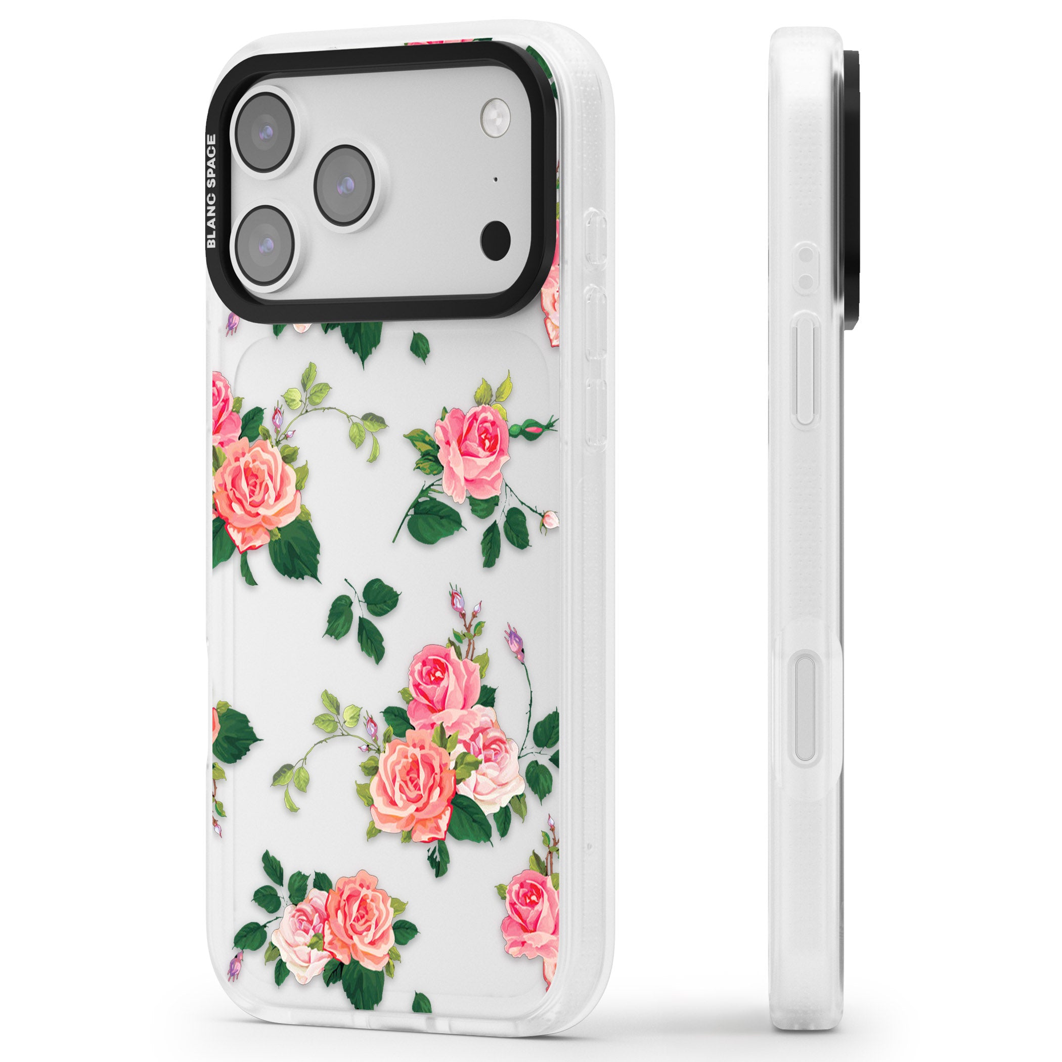 Pink Roses iPhone 17 Pro Max Impact Air Clear Phone Case Side Profile