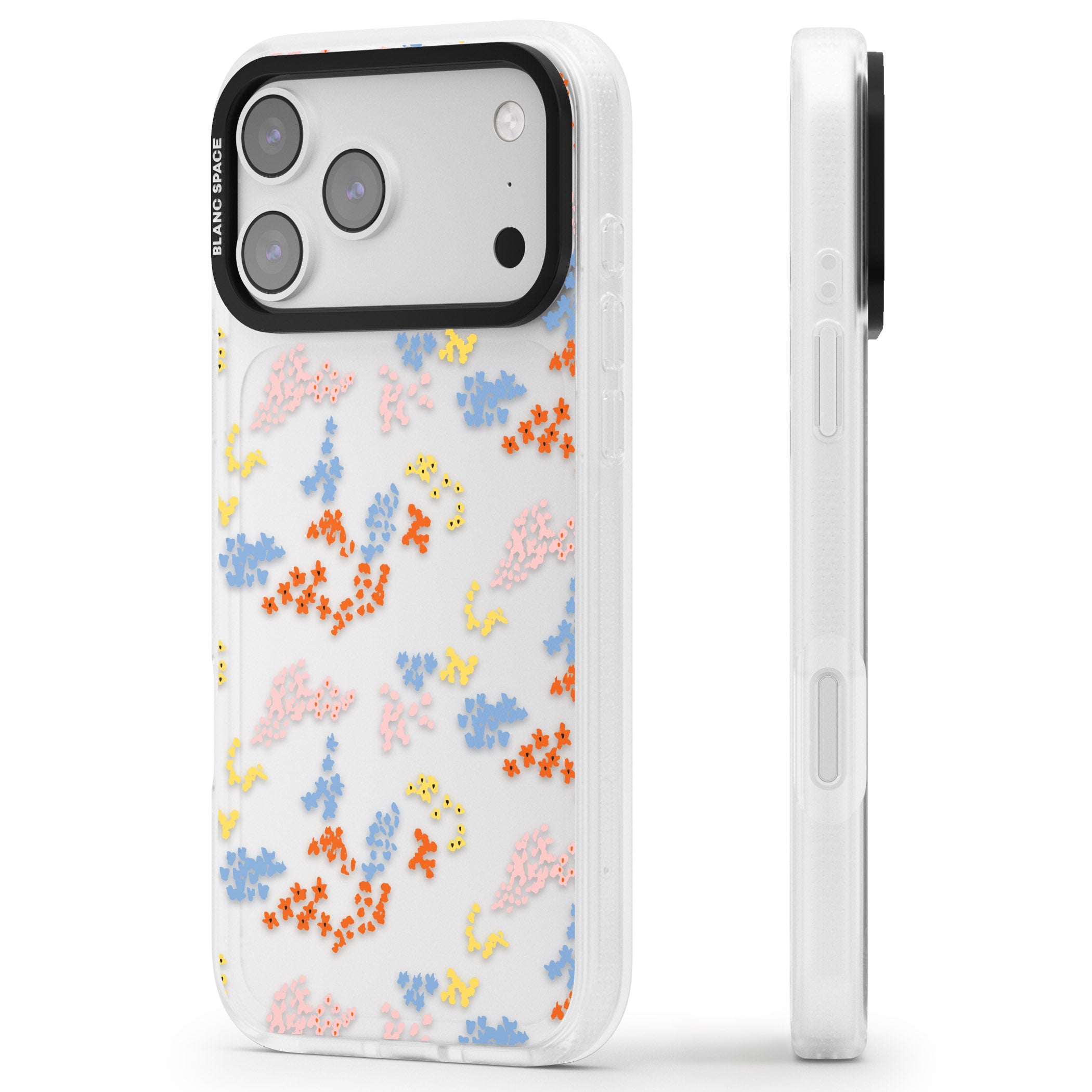 Floral Confetti: Transparent Delight iPhone 17 Pro Impact Air Clear Phone Case Side Profile