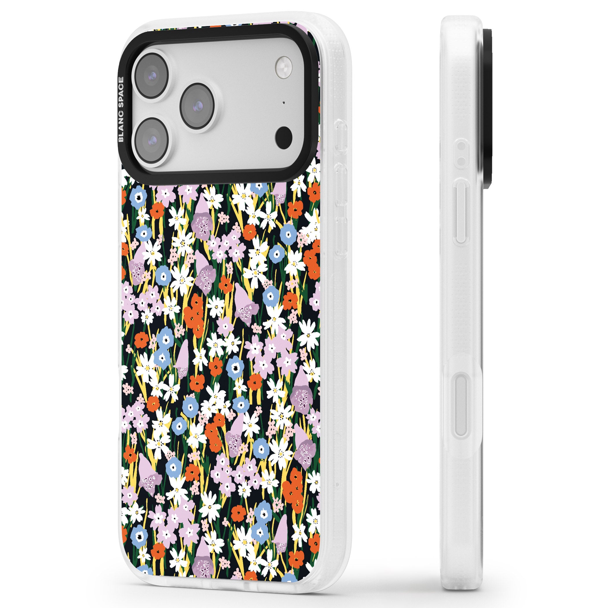 Energetic Floral Mix iPhone 17 Pro Impact Air Clear Phone Case Side Profile