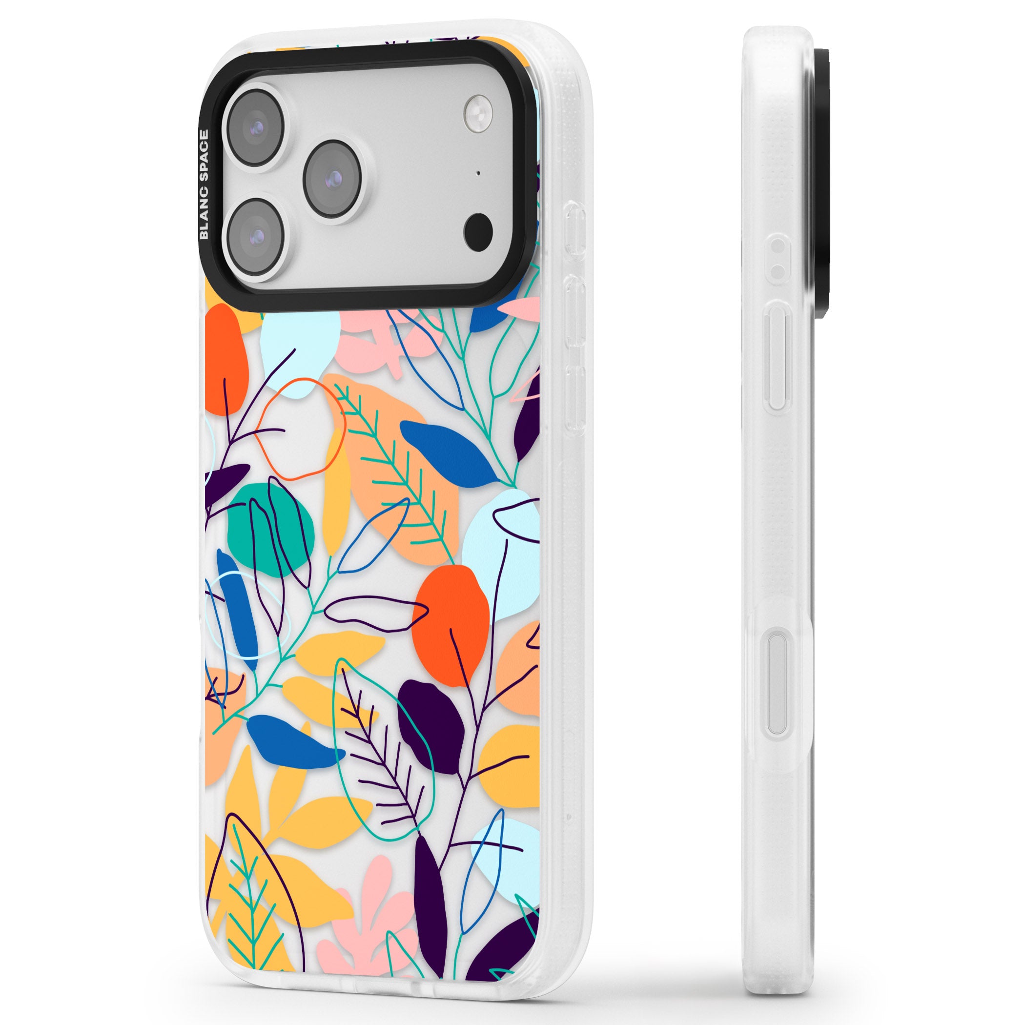 Abstract Line Drawn Leaves iPhone 17 Pro Impact Air Clear Phone Case Side Profile
