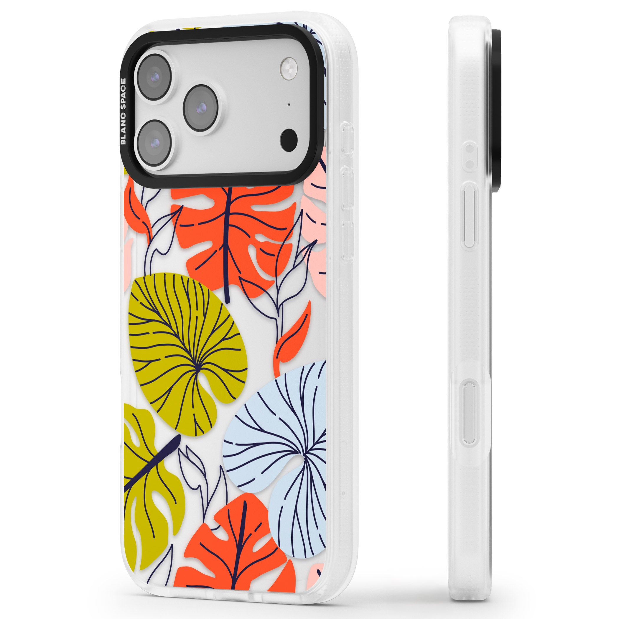 Retro Leaves iPhone 17 Pro Impact Air Clear Phone Case Side Profile