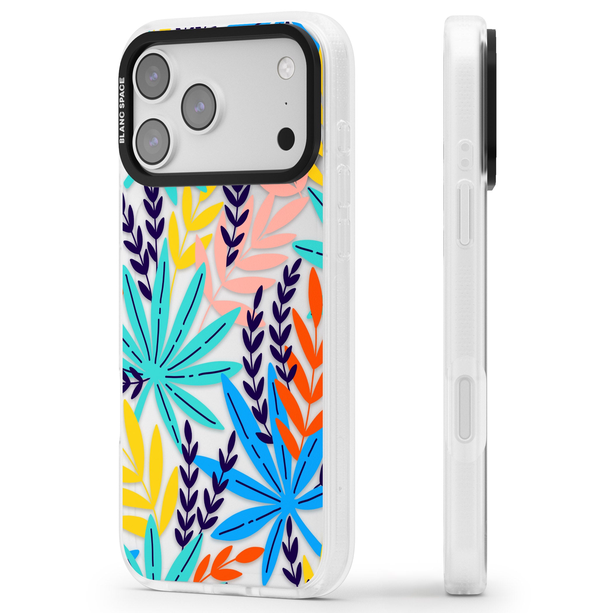 Tropical Palm Leaves iPhone 17 Pro Impact Air Clear Phone Case Side Profile